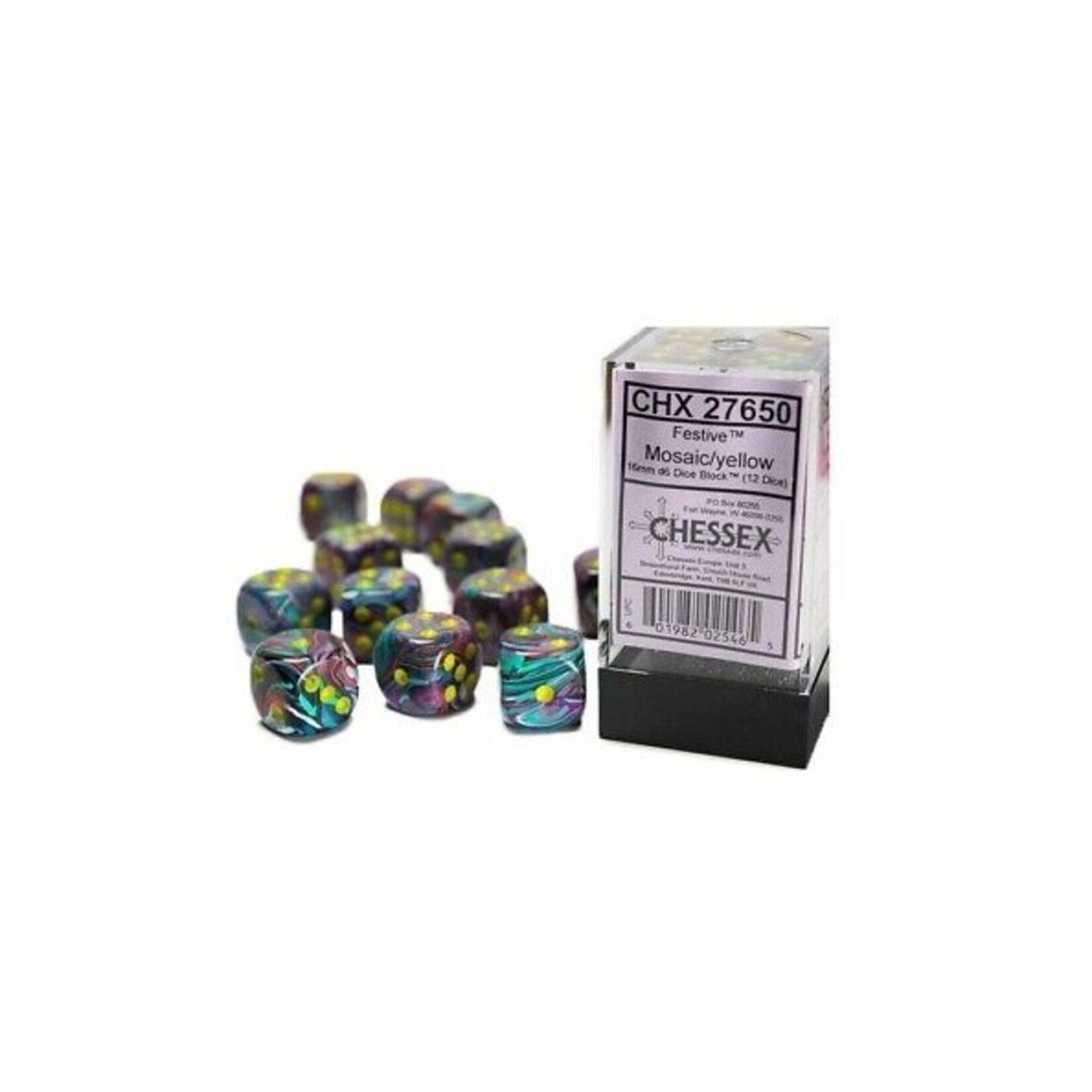Chessex Brique de 12 d6 16mm Mozaique avec points jaunes