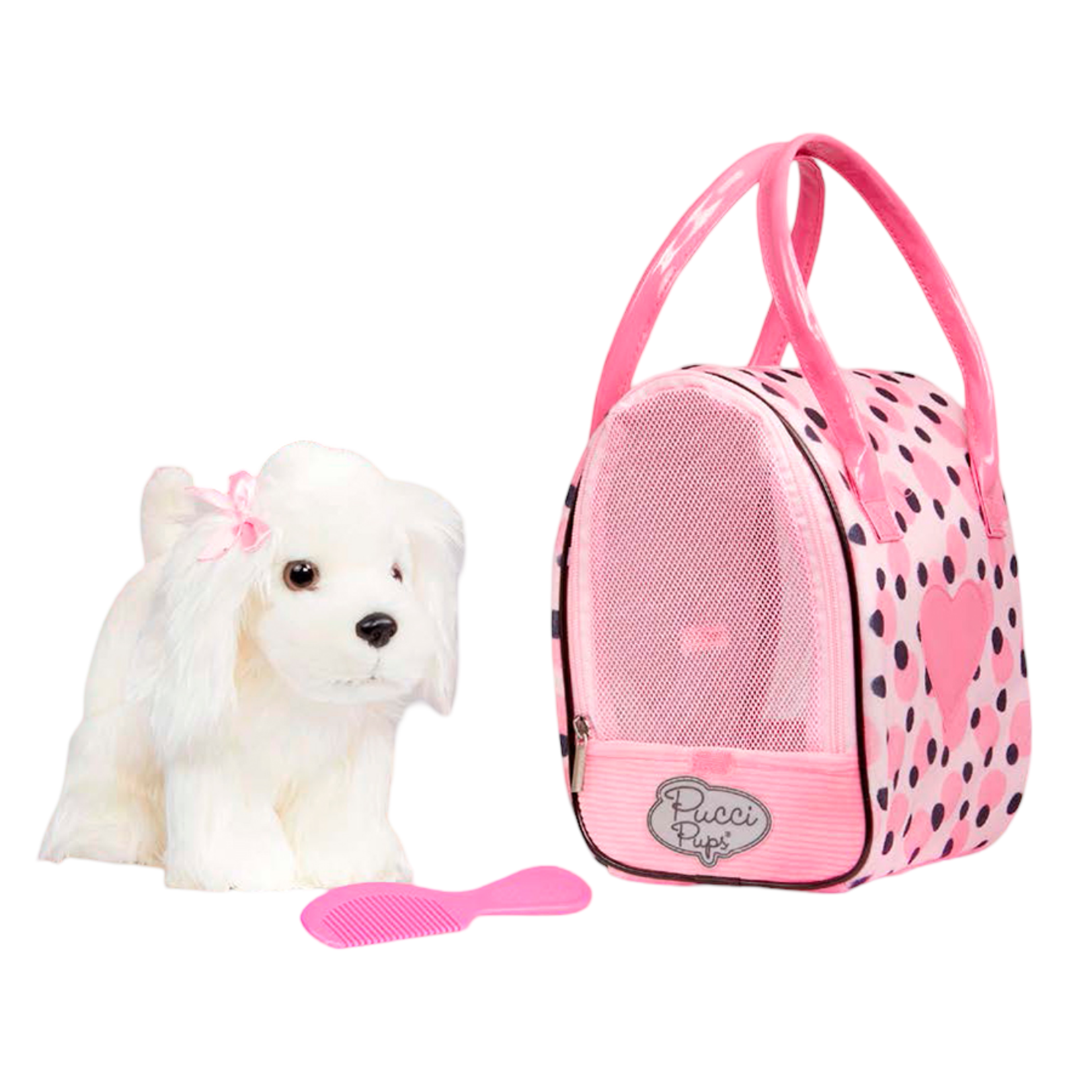 Pucci Pups Pucci - Sac à pois roses et chiot Maltais