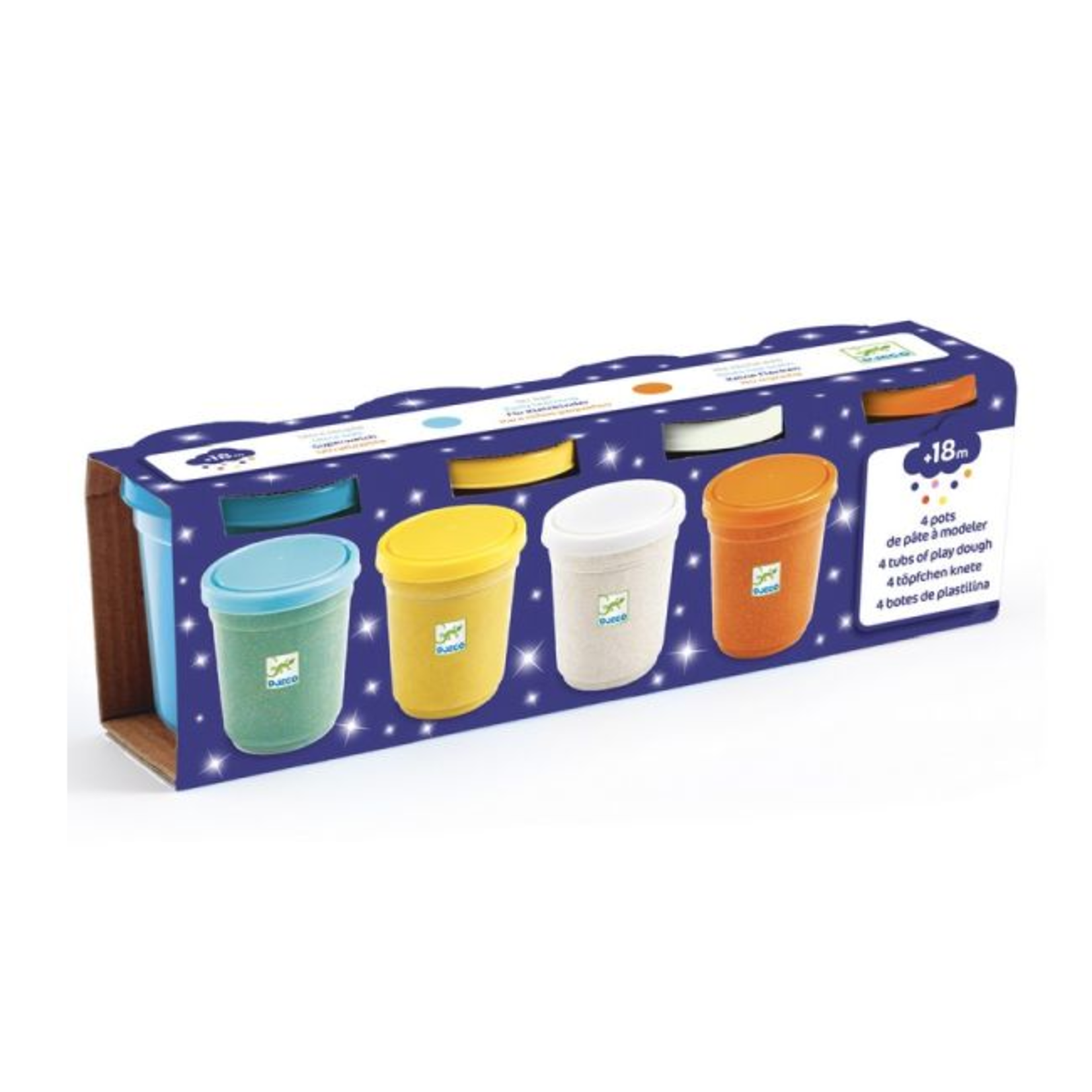 Djeco Pâte à modeler - 4 pots - Paillettées (Multilingue)