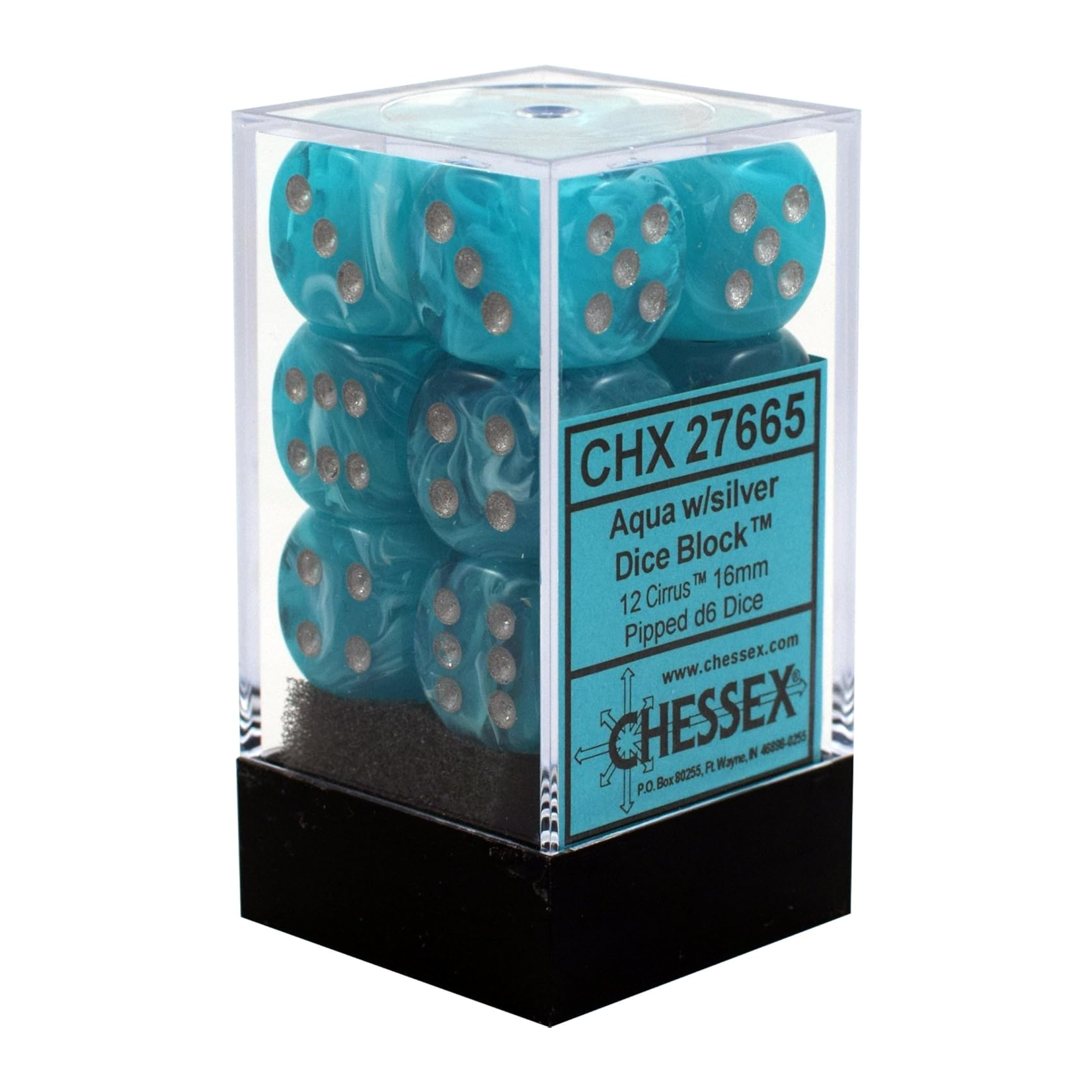 Chessex Brique de 12 d6 16mm aqua/silver