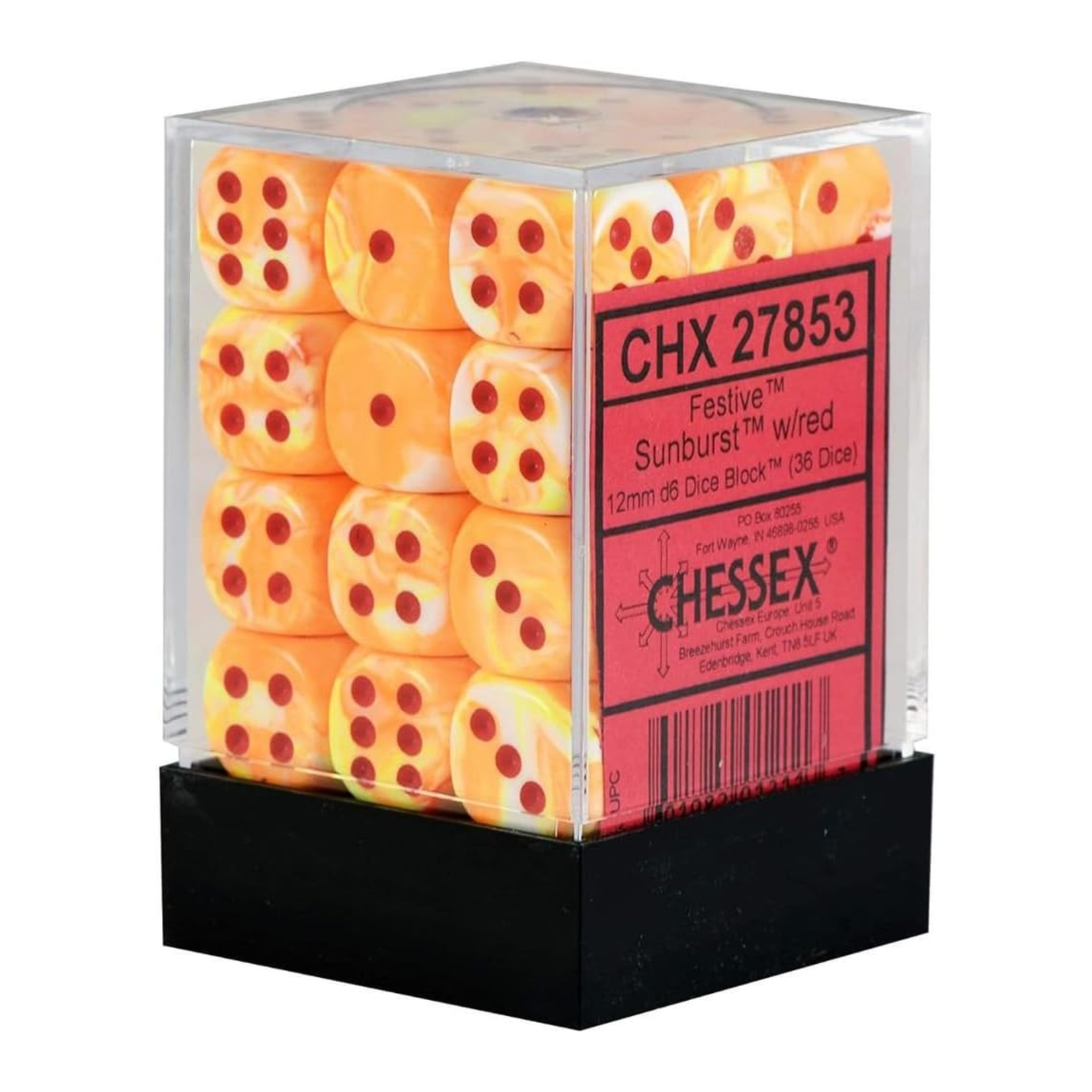 Chessex Ensemble de 36 dés 12 mm - Sunburst avec points rouges