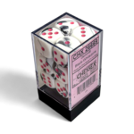 Chessex Brique de 12 d6 16mm Noir et blanc avec points rose