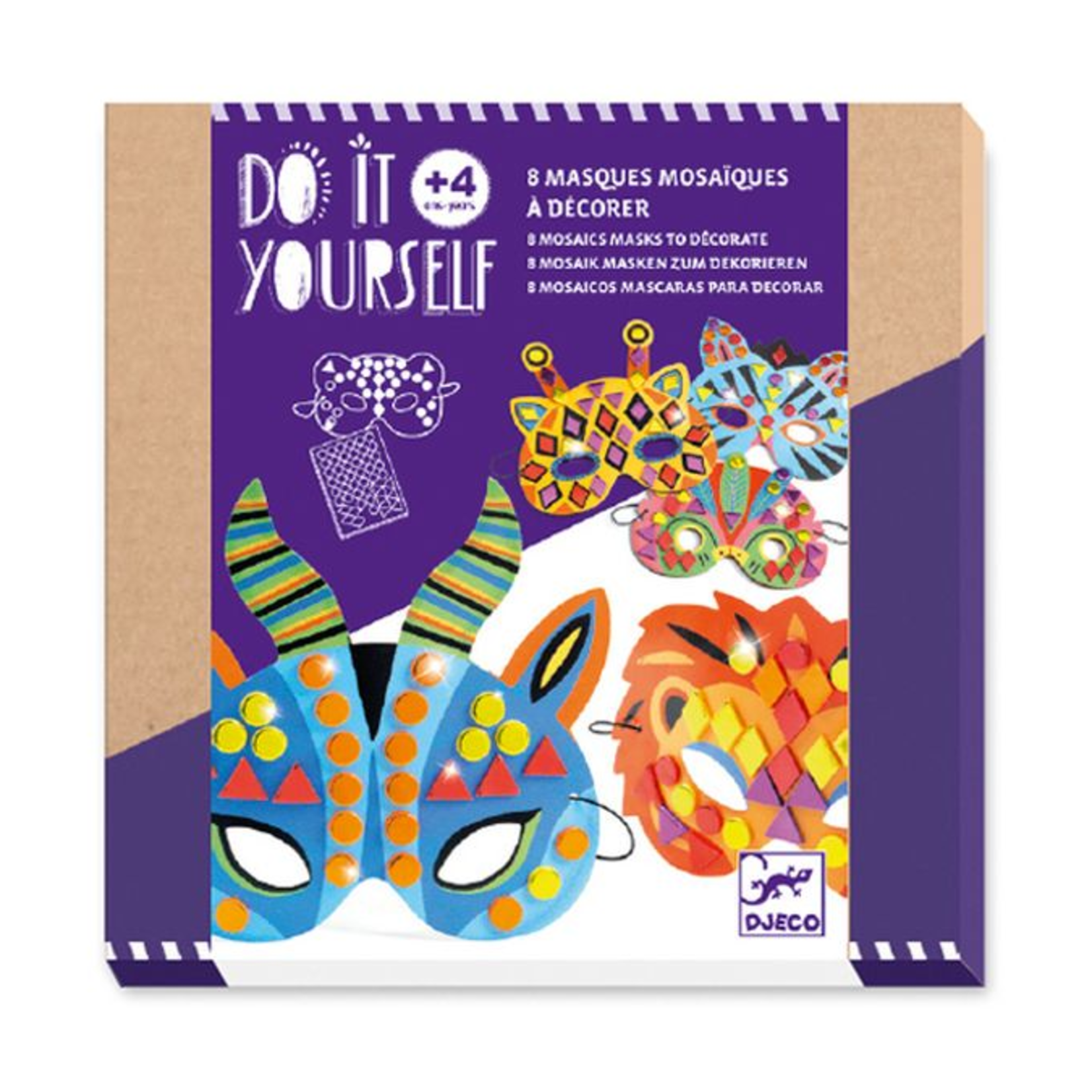 Djeco DIY - Masques mosaïques - Animaux de la jungle (Multilingue)