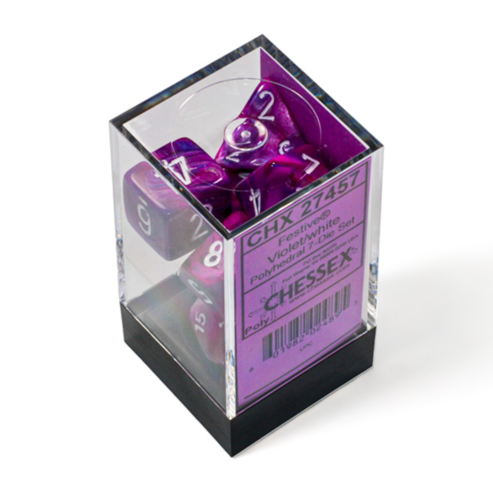 Chessex Ensemble de 7 dés polyédrique violet avec chiffres blancs