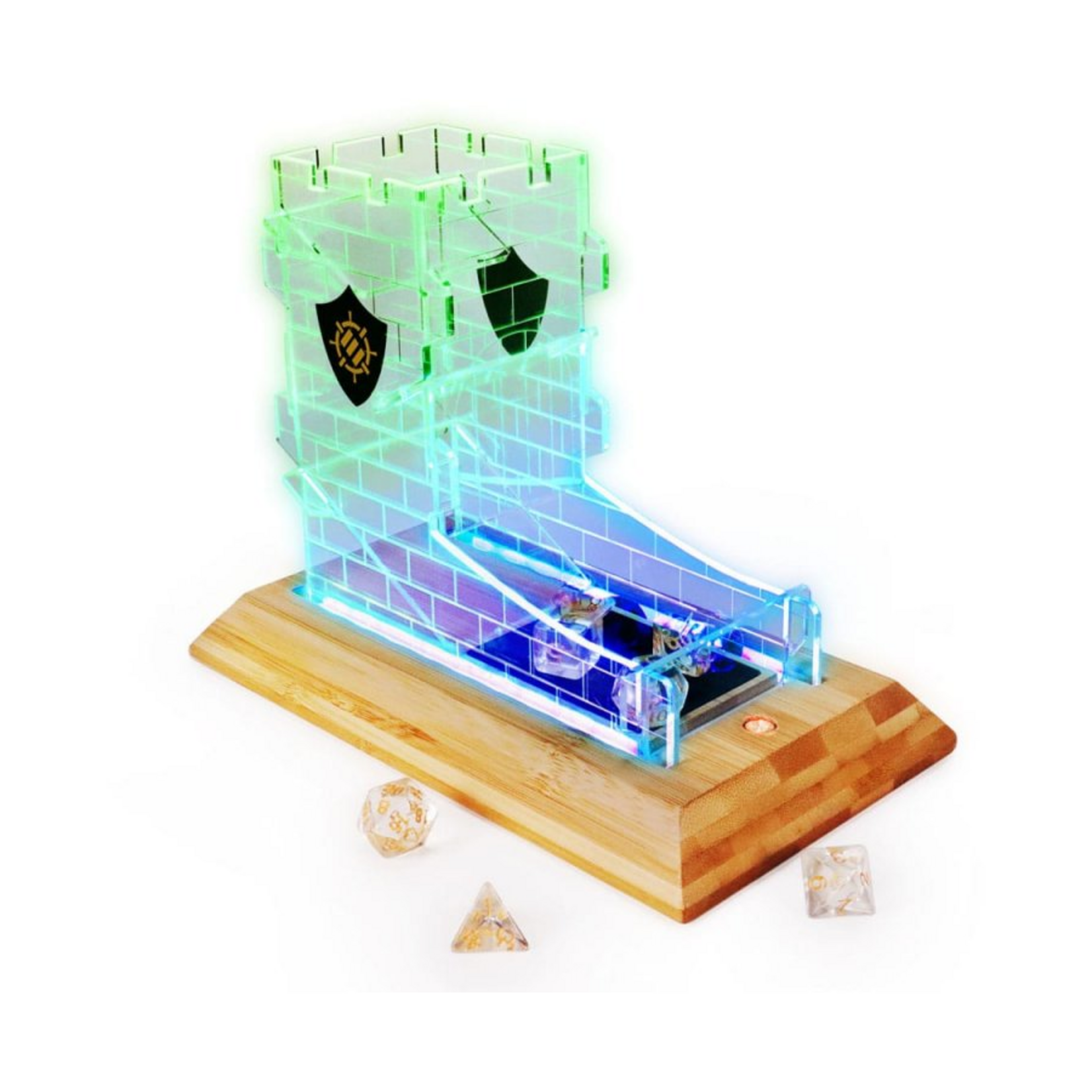 Tour à dés LED et ensemble de 7 dés polyédrique transparents