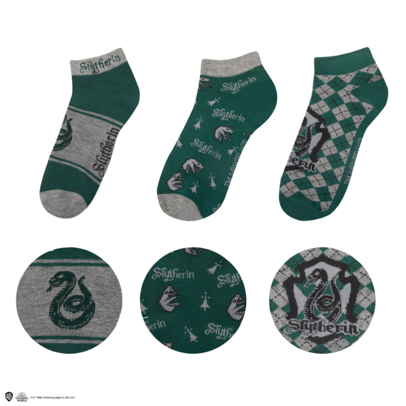 Cinereplicas Harry Potter - Ensemble de 3 chaussettes chevilles - Serpentard - Slytherin (4-11)