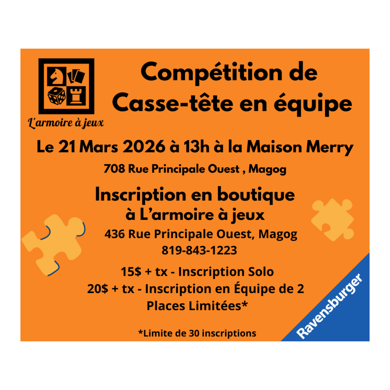 Compétition de casse-tête de L'armoire à jeux en Solo