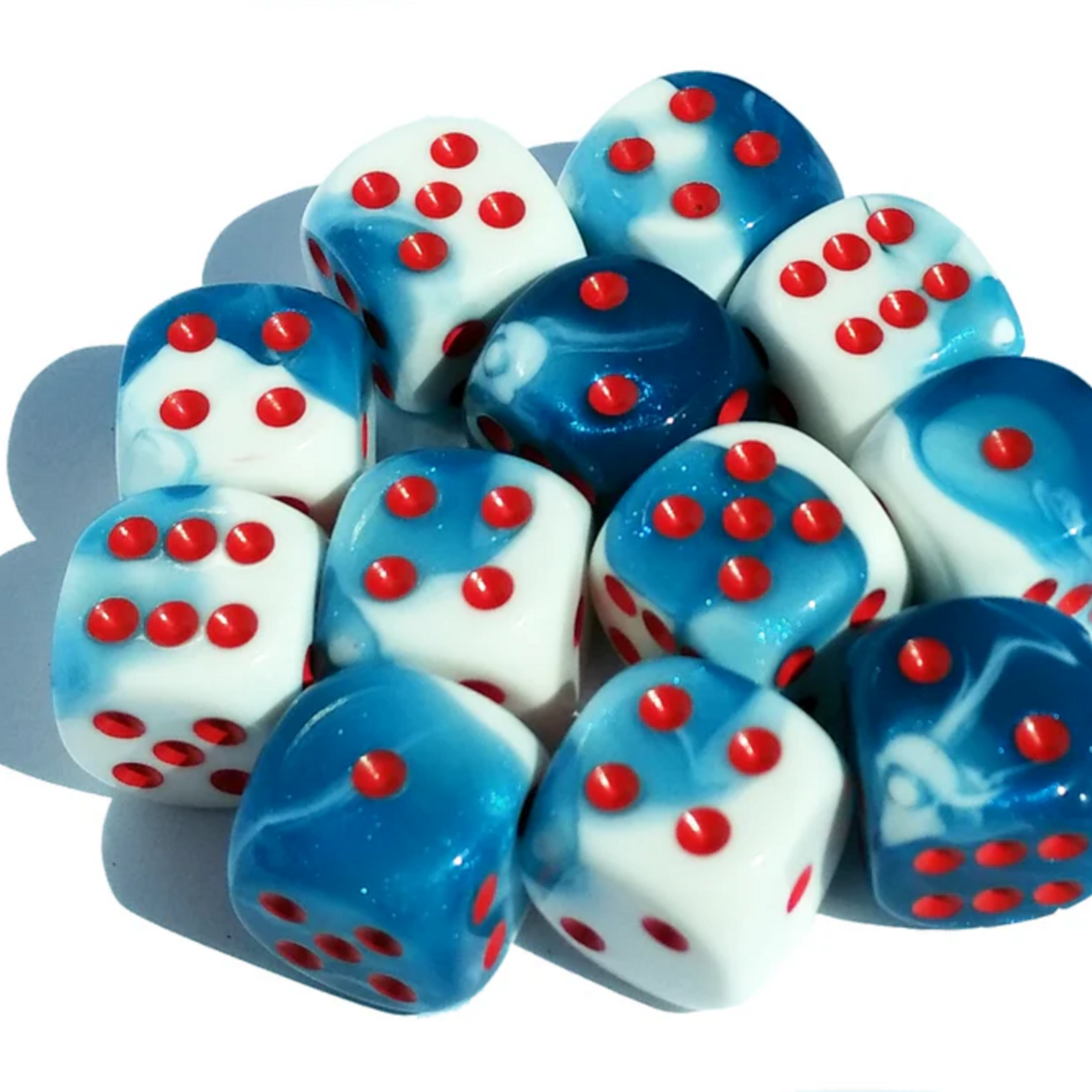 Chessex Brique de 12 d6 16mm - Gemini Bleu-Blanc Astral avec points rouges
