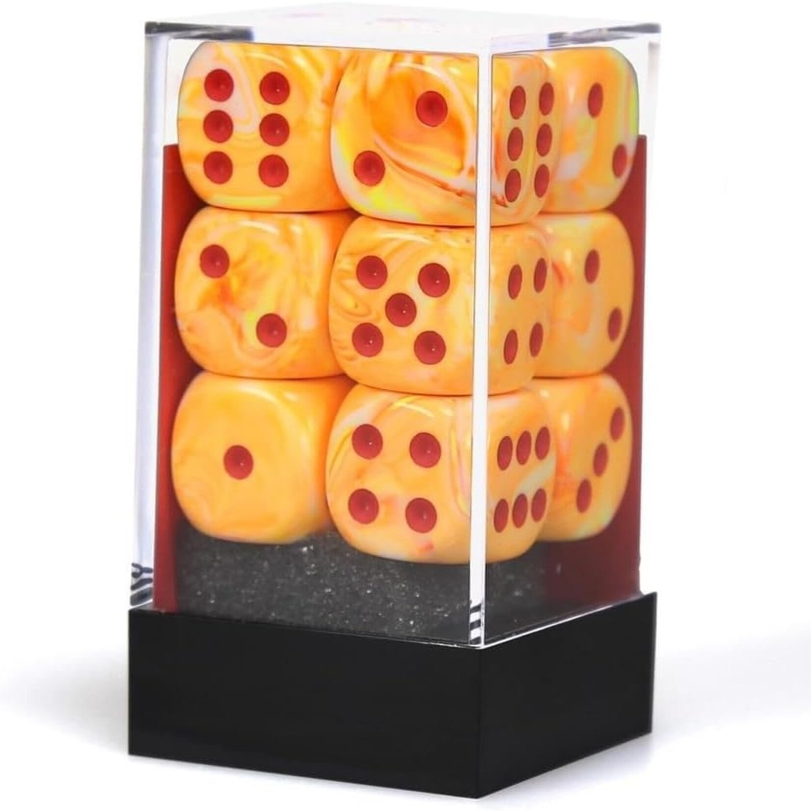 Chessex Brique de 12 D6 16mm - Festive Sunburst avec points rouges