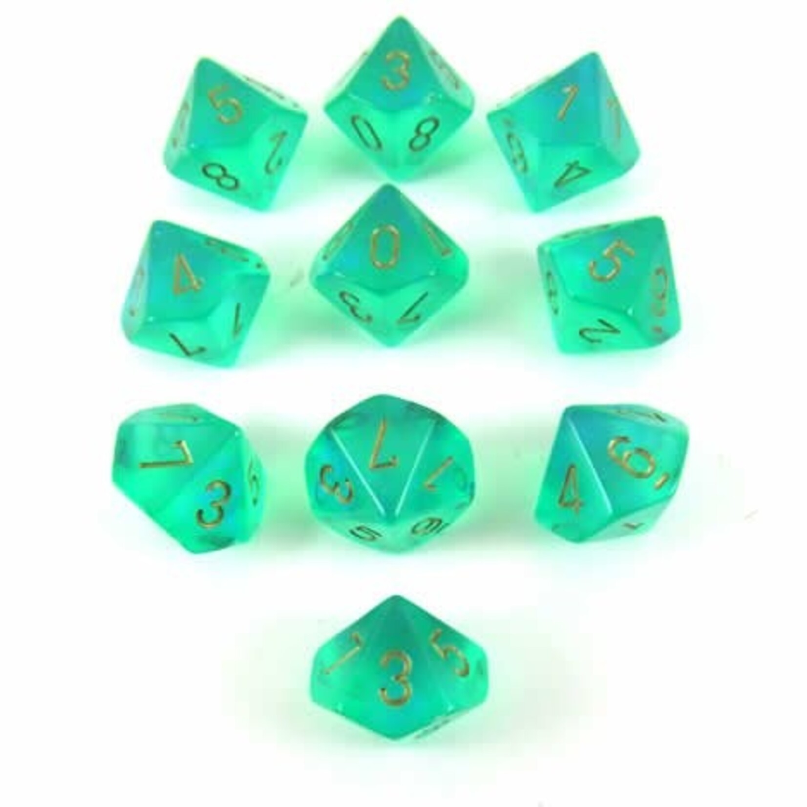 Chessex Ensemble de 10 d10 - Borealis - Vert avec chiffre dorés