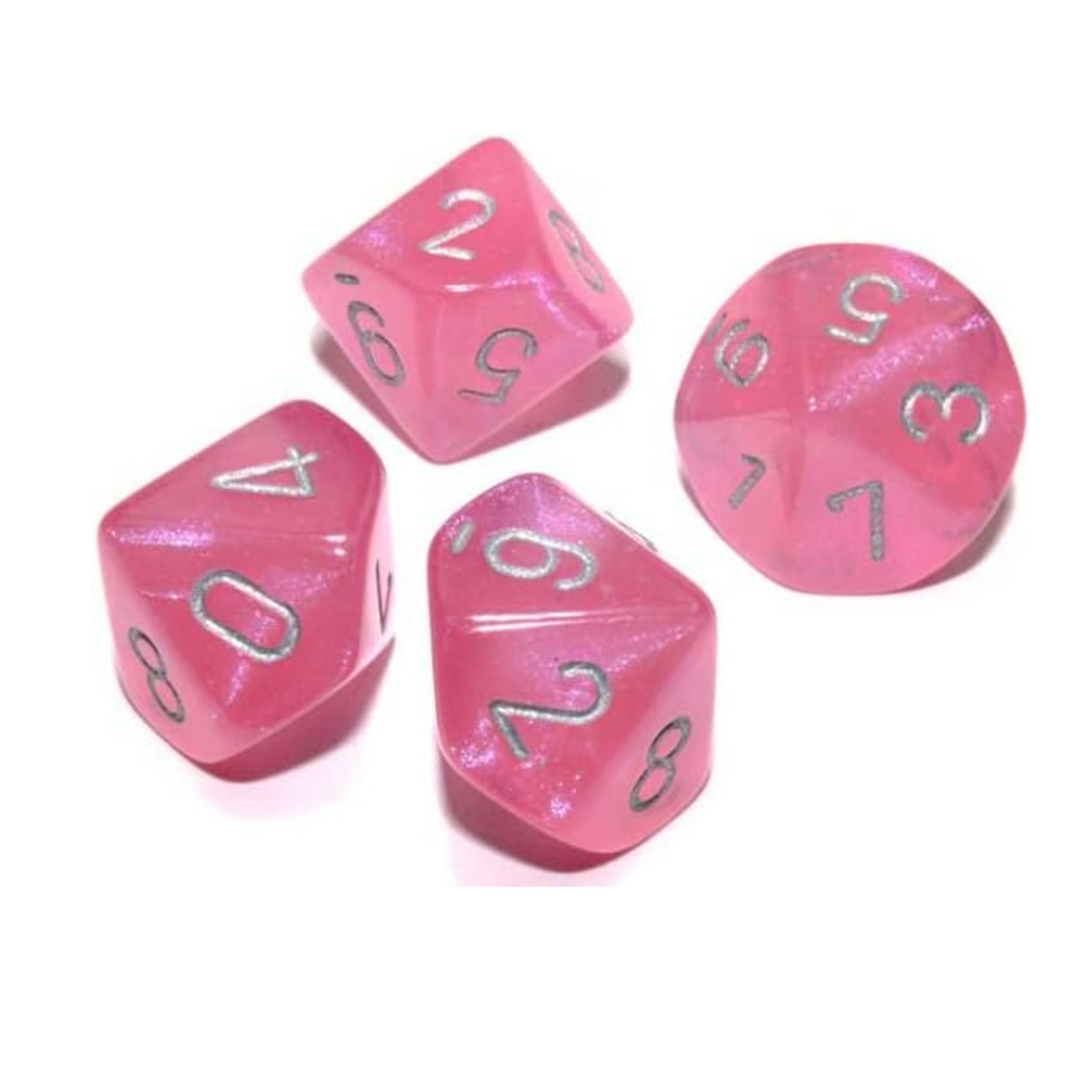 Chessex Ensemble de 10 d10 - Borealis - Rose avec chiffres argentés