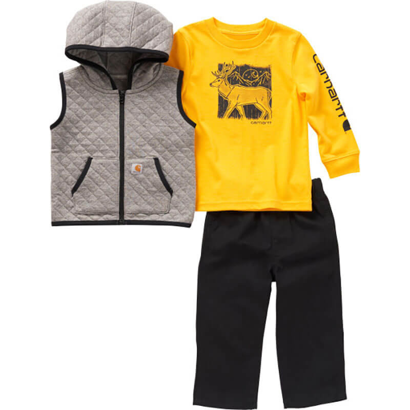 Carhartt CG8833 - Carhartt Kid's Long Sleeve Graphic T Shirt, Fleece Vest, and Canvas Pant 3PC Set