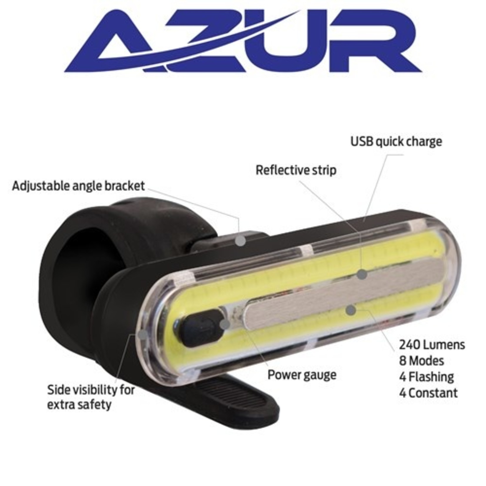 Azur Azur Bike/Cycling Front Light - Alien 2 - 240 Lumens USB Rechargeable Head Light