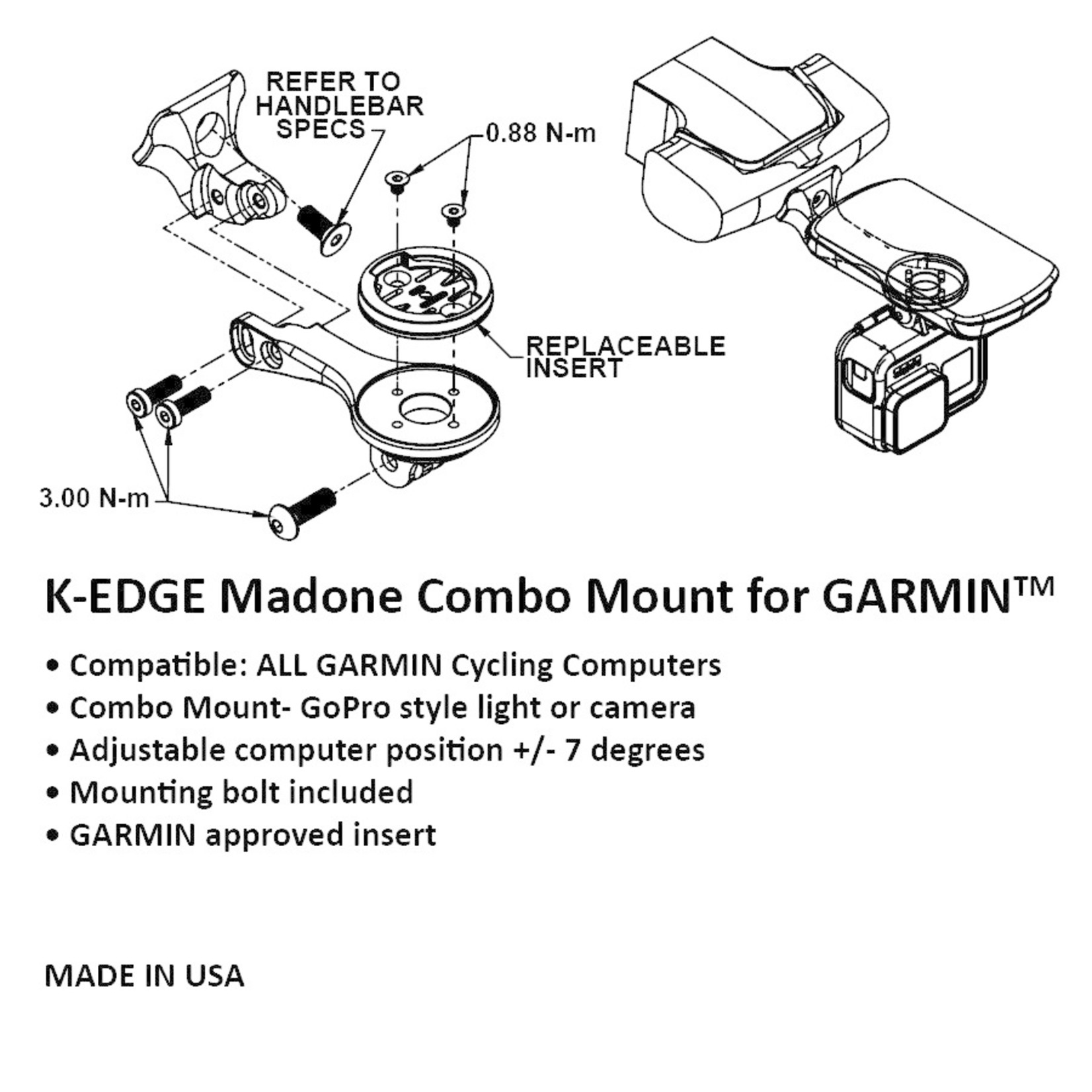 K-Edge K-Edge TREK Direct Mount (Madone / Emonda GEN 6) - Combo For Garmin - Black