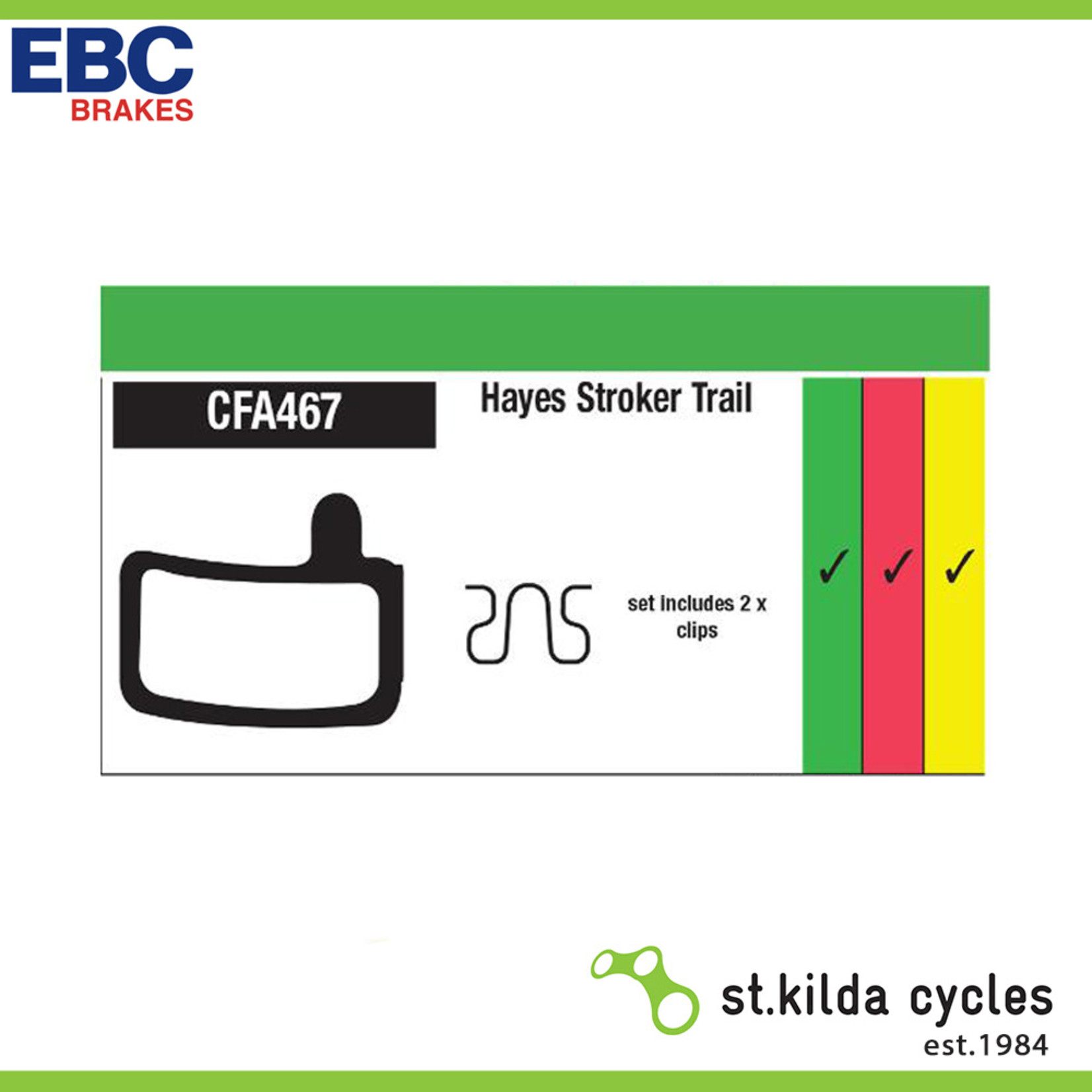 EBC EBC Brake Pad - 467G Hayes Stroker Trail Green Compound EB467G