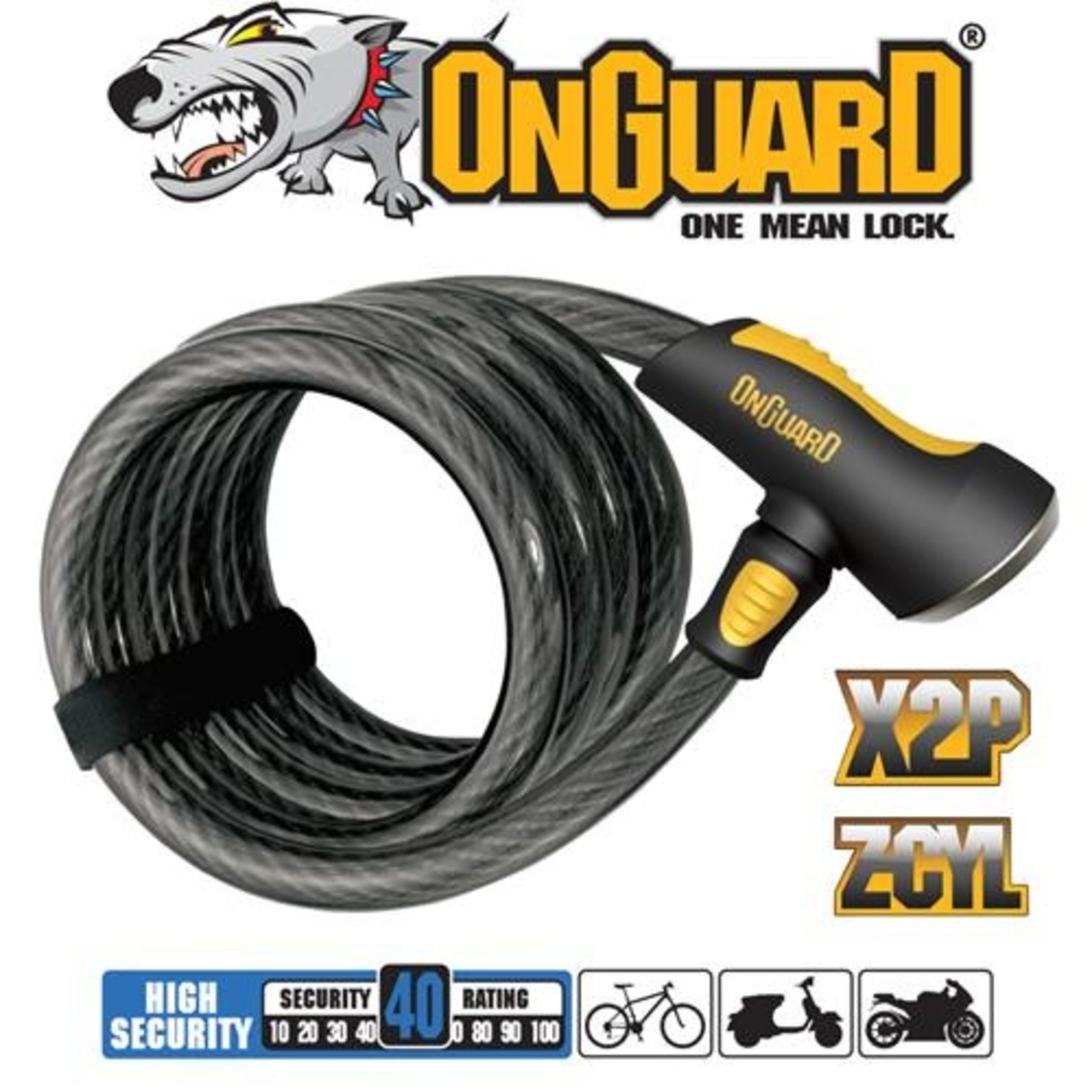 Onguard Onguard Bike Lock - Doberman Series - Coiled Cable Keyed Lock - 185cm x 12mm
