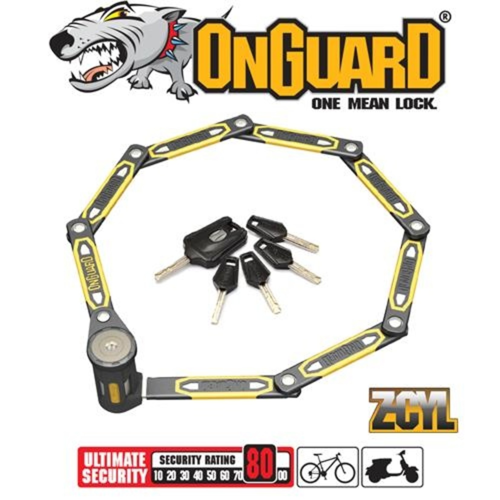 Onguard Onguard Bike/Cycling Lock - K9 Series - Heavy Duty Link Plate Bike Lock - 79cm