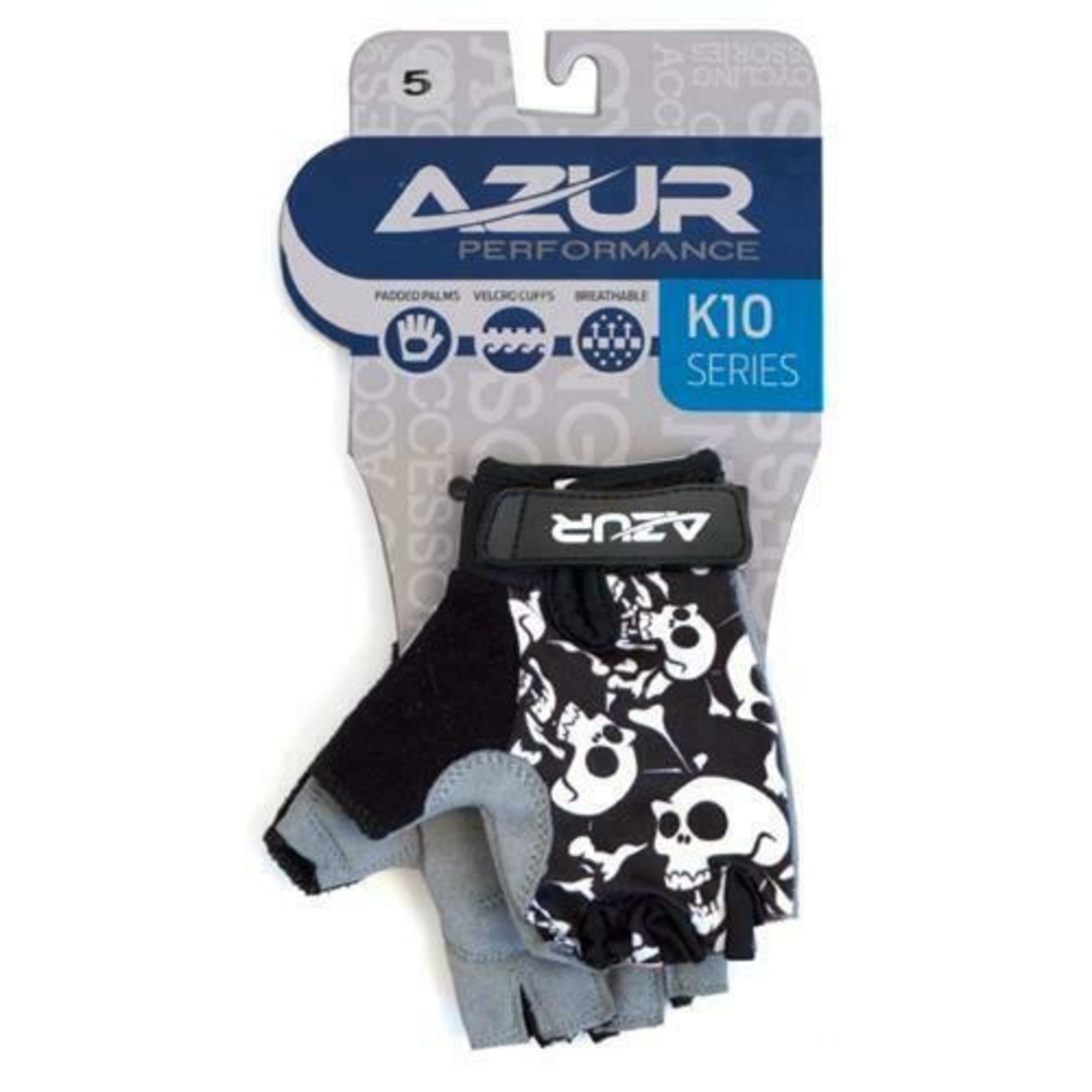 Azur Azur Bike/Cycling Padded Palms Glove - K10 Series - Boys - Skulls - Size 4