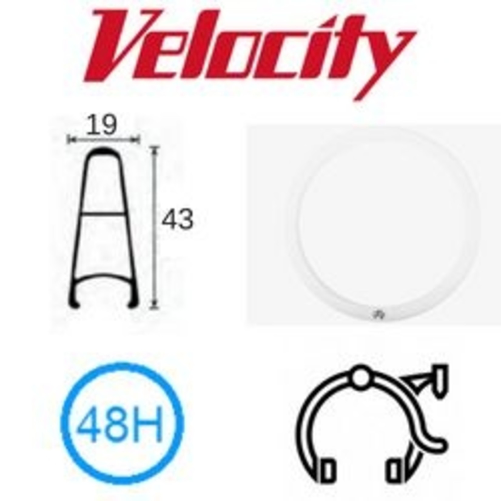 velocity Velocity Rim - B-43 700C 48H - Presta Valve - Rim Brake D/W - White