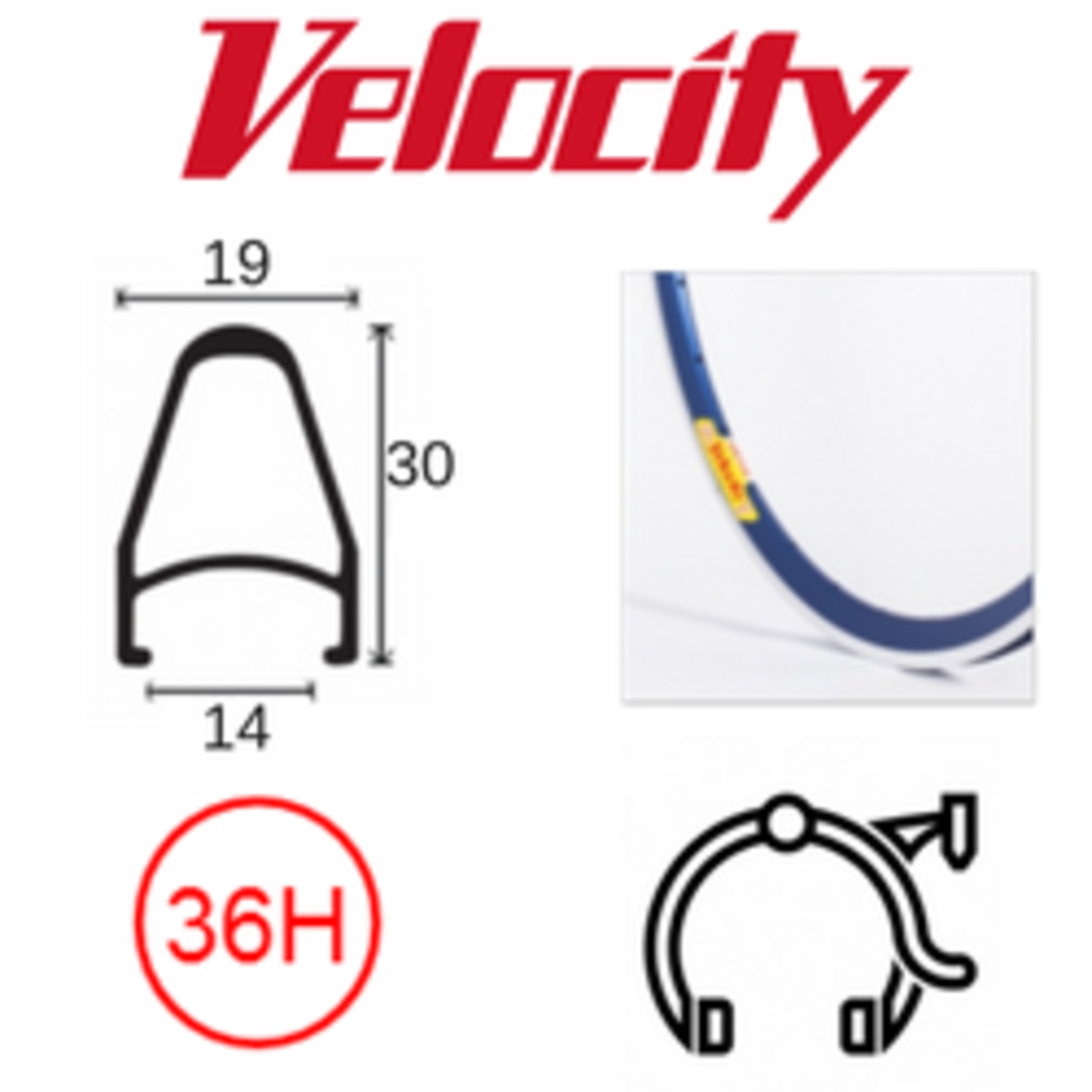 velocity Velocity Rim - Deep V Rim 700C 36H - Presta Valve - Rim Brake - D/W - Blue MSW