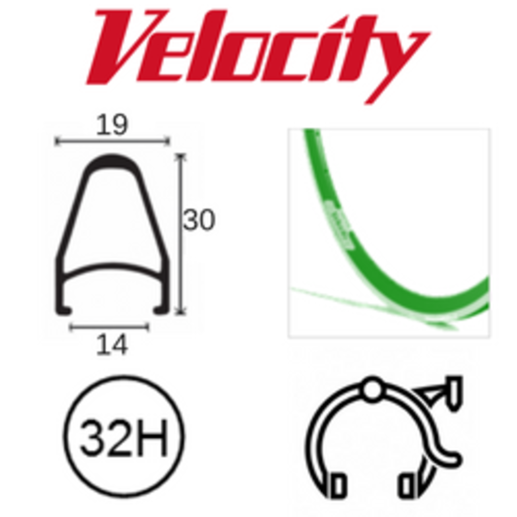 velocity Velocity Rim - Deep V 700C 32H - Presta Valve - Rim Brake - D/W - Green MSW
