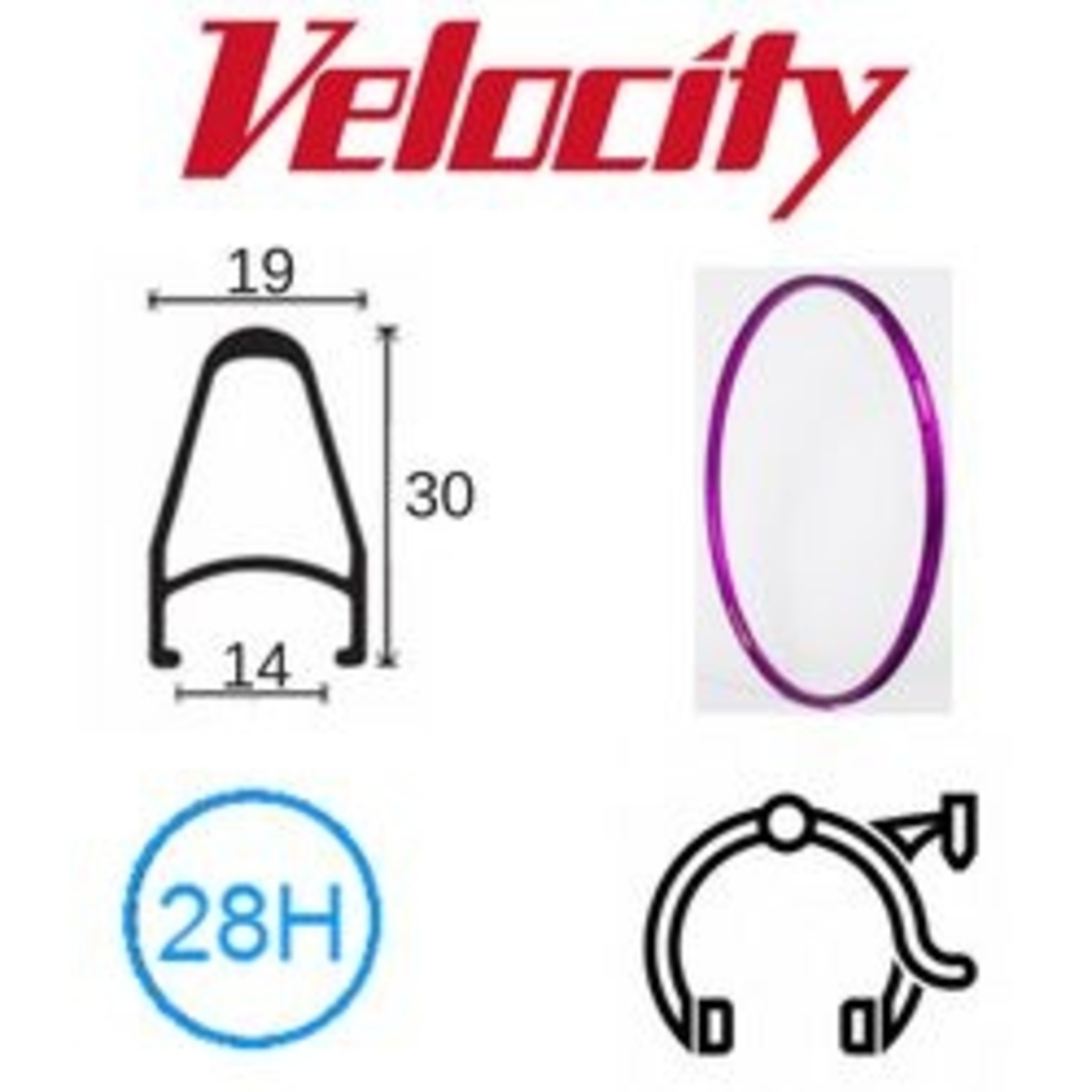 velocity Velocity Rim - Deep V 700C 28H (622 X 14) - Presta Valve - Rim Brake D/W - Pink