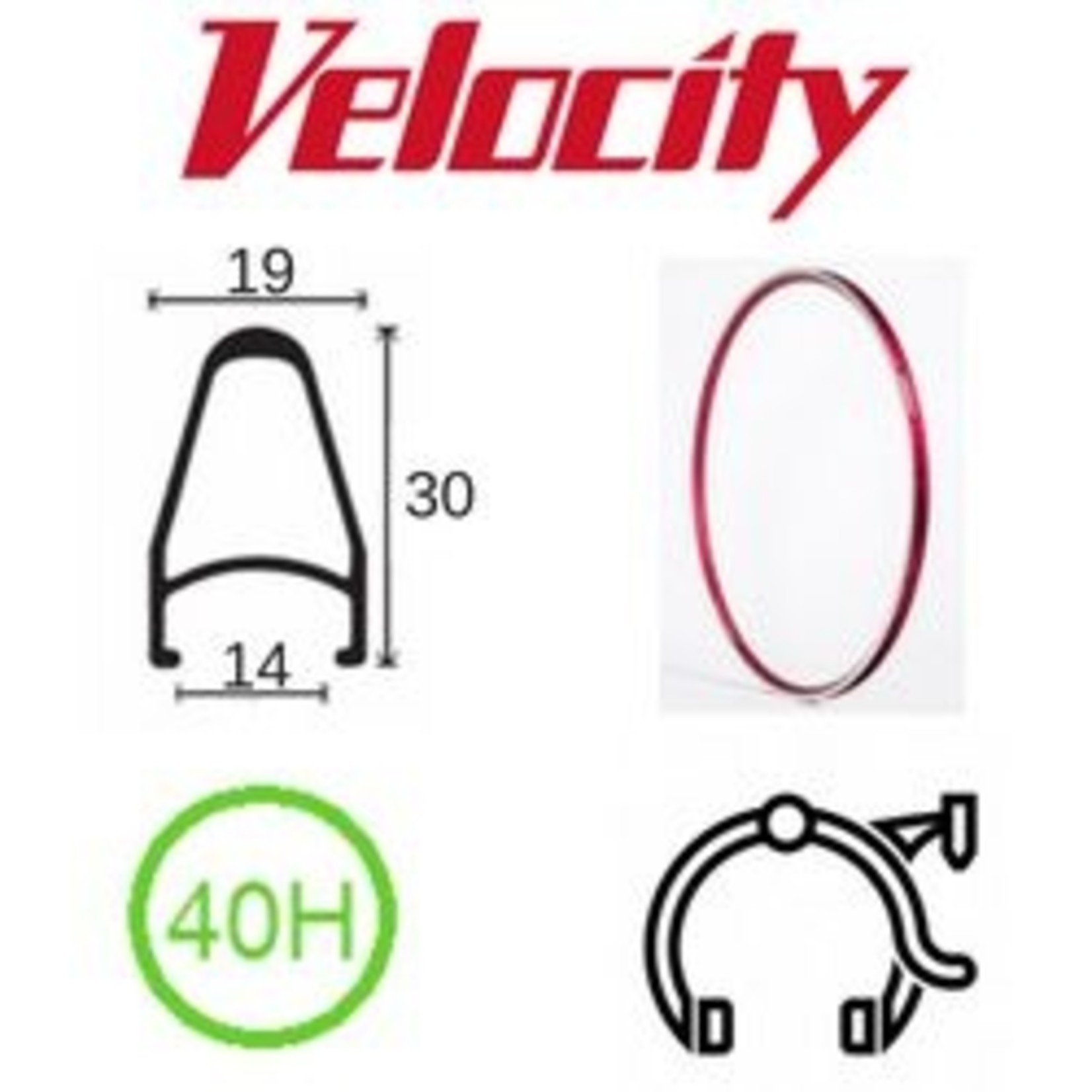 velocity Velocity Rim - Deep V 700C 40H PC MSW - Red