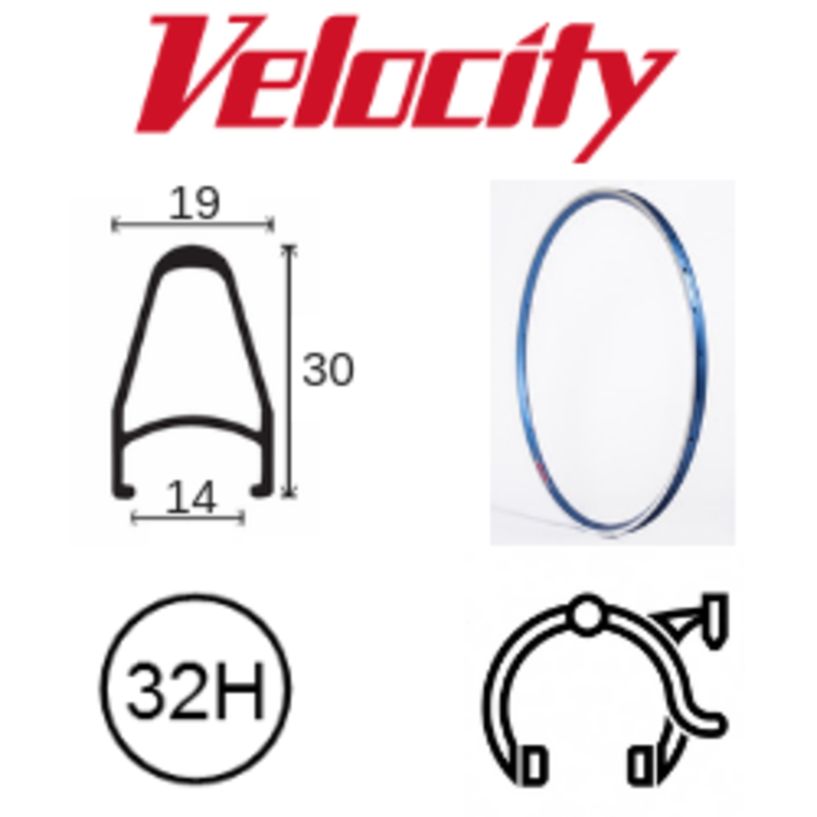 velocity Velocity Rim - Deep V 700C 32H - Presta Valve - Rim Brake - D/W - Teal MSW