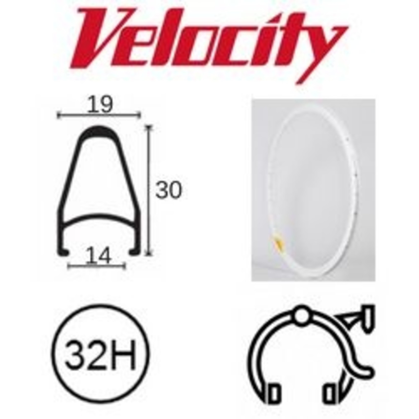 velocity Velocity Rim - Deep V 700C 32H - Presta Valve - Rim Brake - D/W - White