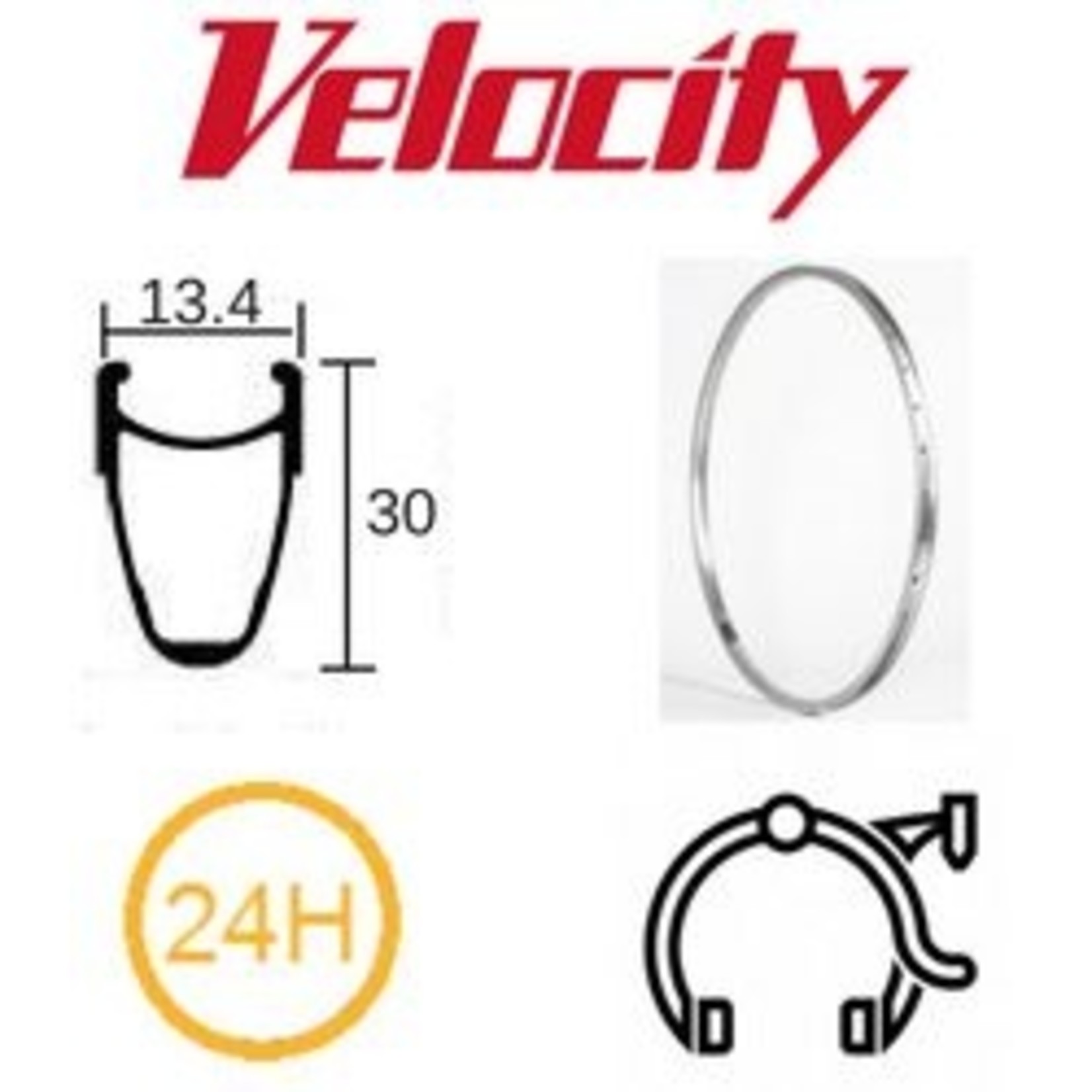 velocity Velocity Rim - Escape 700C 24H Presta Valve-Rim Brake - ANO MSW - Bright Silver