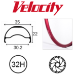 velocity Velocity Rim - Blunt 35- 700C (622) 32H - Presta Valve - Disc Brake - D/W - Red