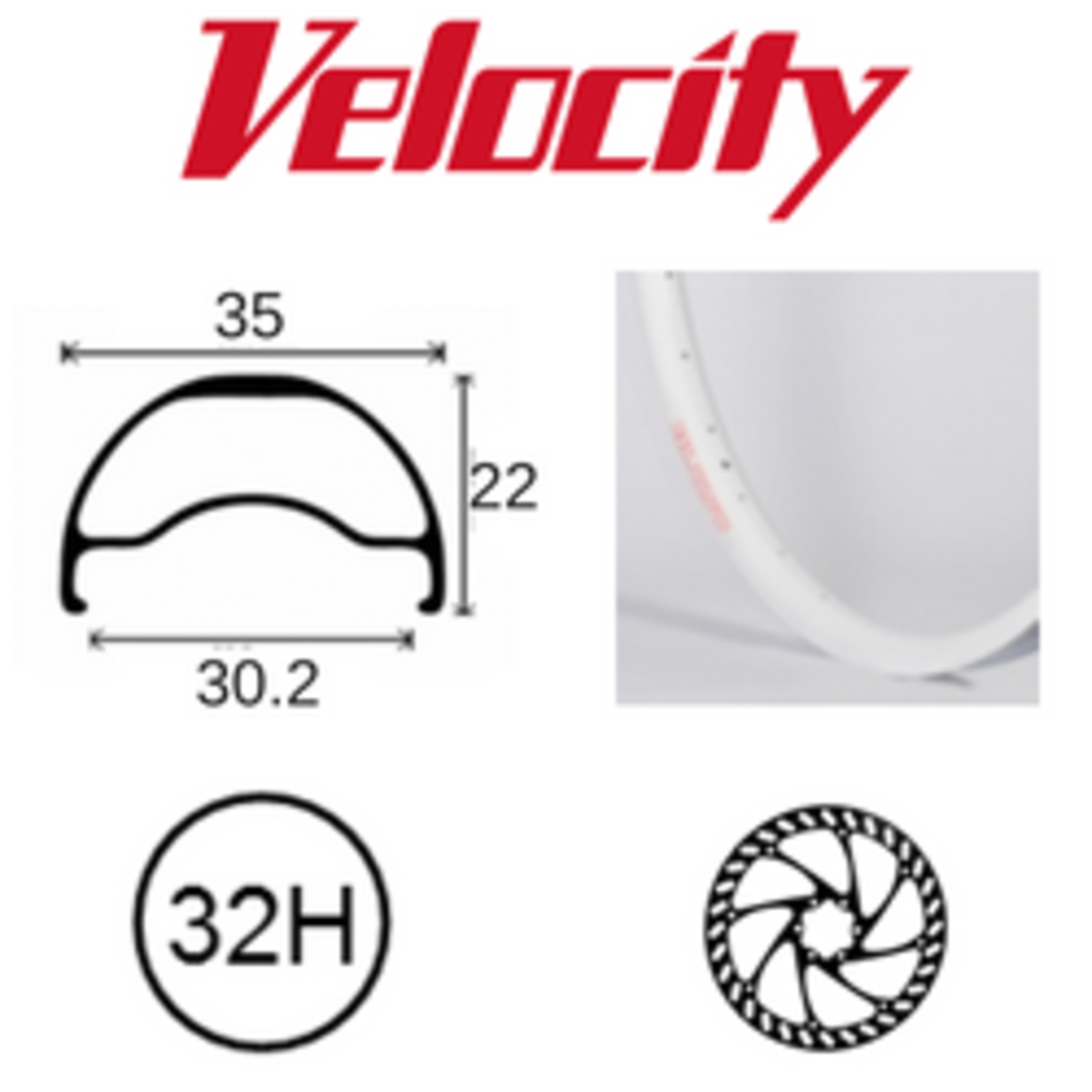 velocity Velocity Rim - Blunt 35- 700C(622) 32H - Presta Valve - Disc Brake - D/W - White