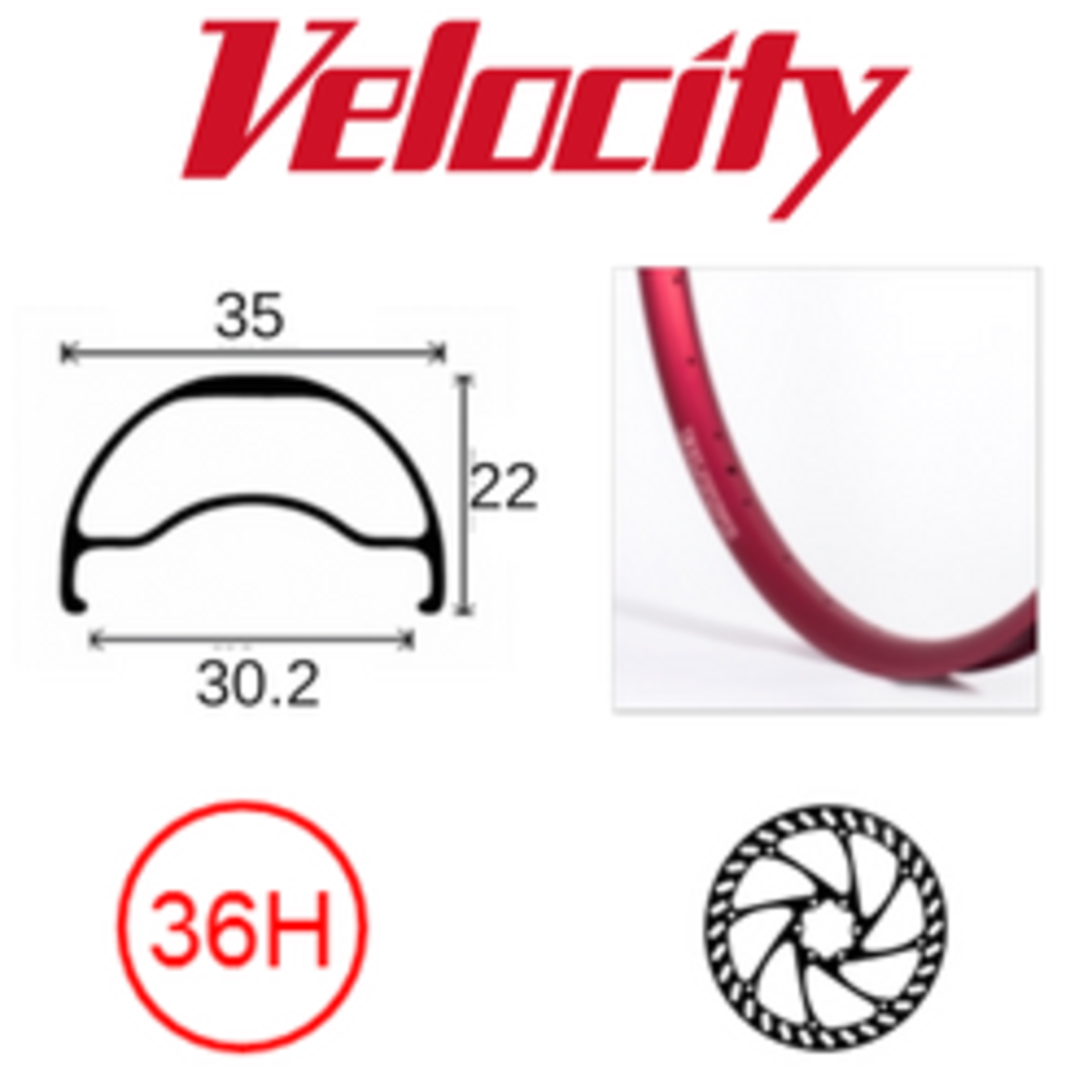 velocity Velocity Rim - Blunt 35- 700C (622) 36H - Presta Valve - Disc Brake - D/W - Red