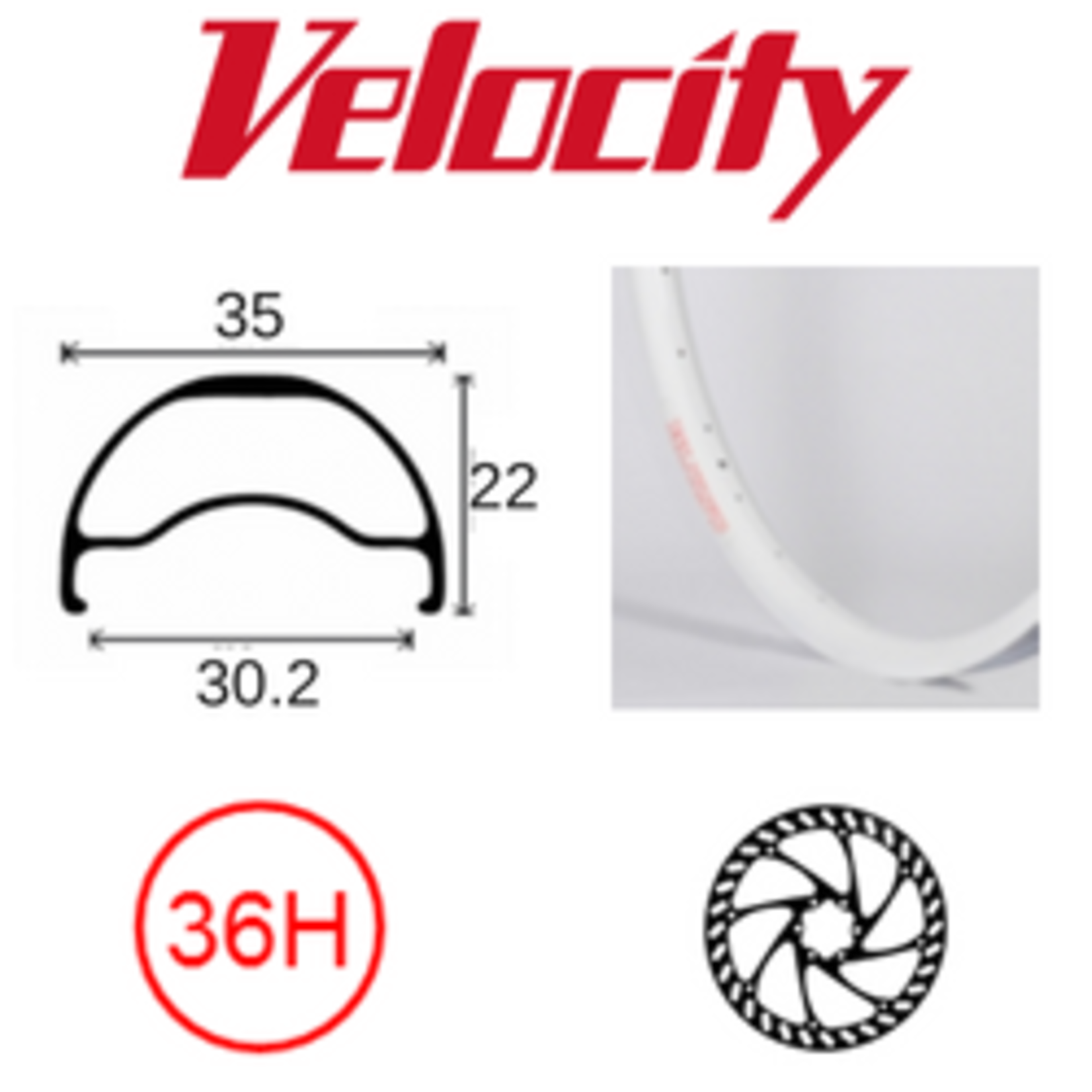 velocity Velocity Rim - Blunt 35- 700C(622) 36H - Presta Valve - Disc Brake - D/W - White