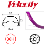 velocity Velocity Rim - Blunt 35-700C (622)36H-Presta Valve-Disc Brake 29erX30mm - Purple