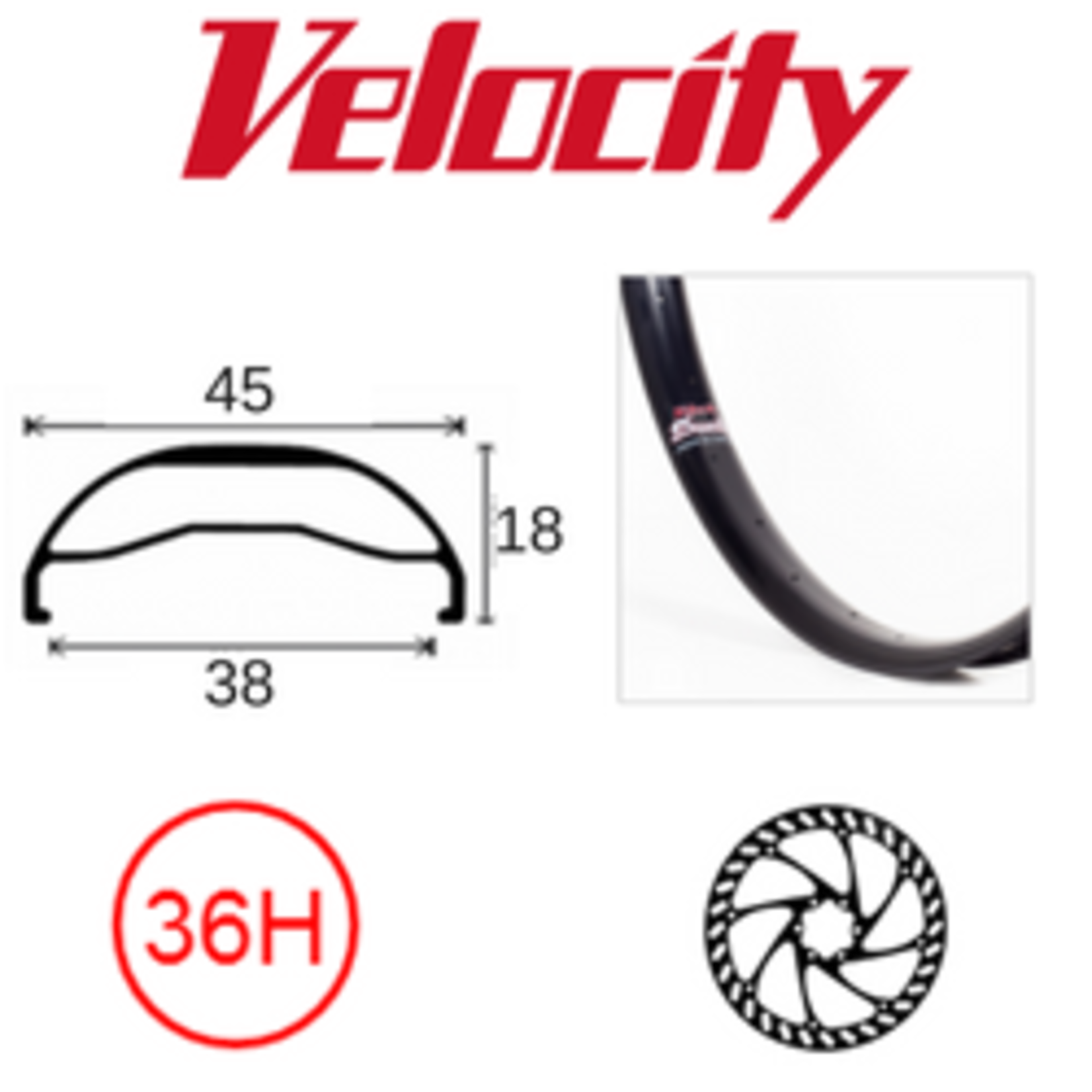 velocity Velocity Rim - Dually 700C/29ER Alloy Rim Wide (45mm) Mid Fat Type 36H - Black