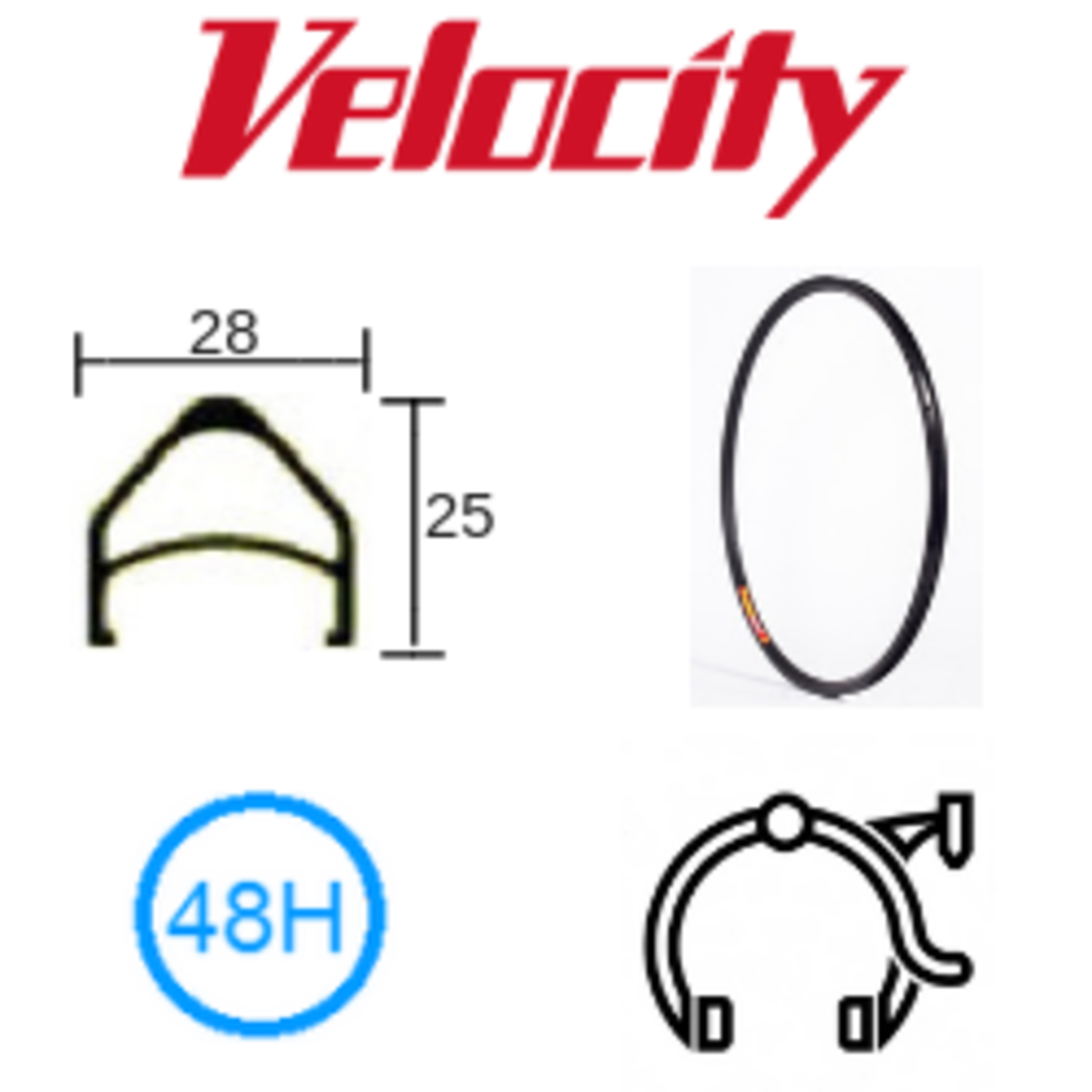 velocity Velocity Rim - Taipan BMX Rim 48H - Presta Valve - Rim Brake - D/W - Black MSW
