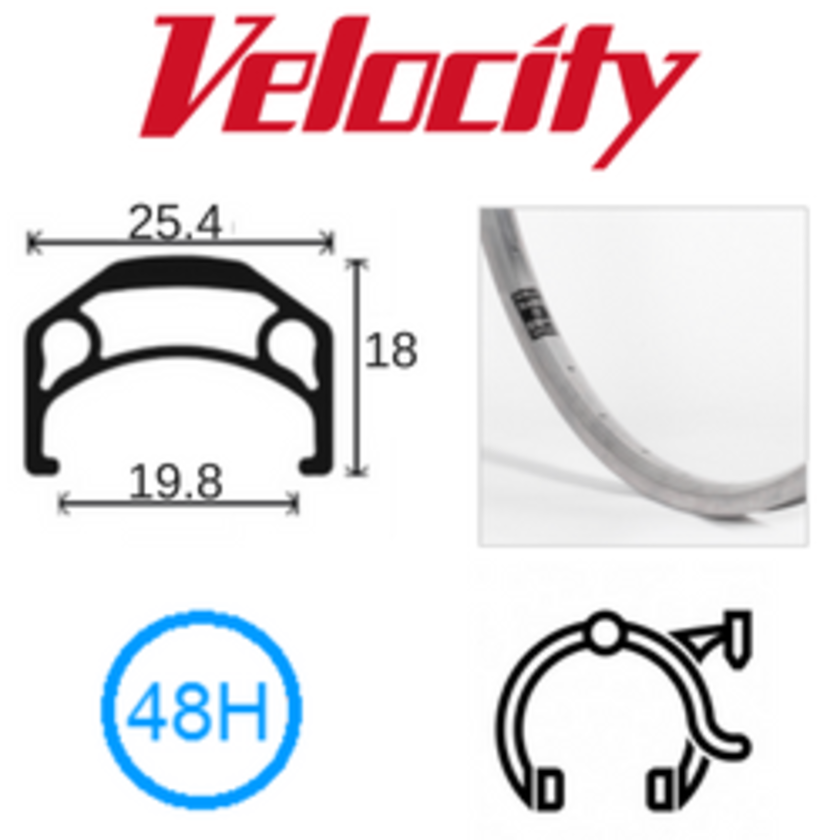 velocity Velocity Rim - No-Bs 26" (559) Mill Finish 48H - Silver - V4009