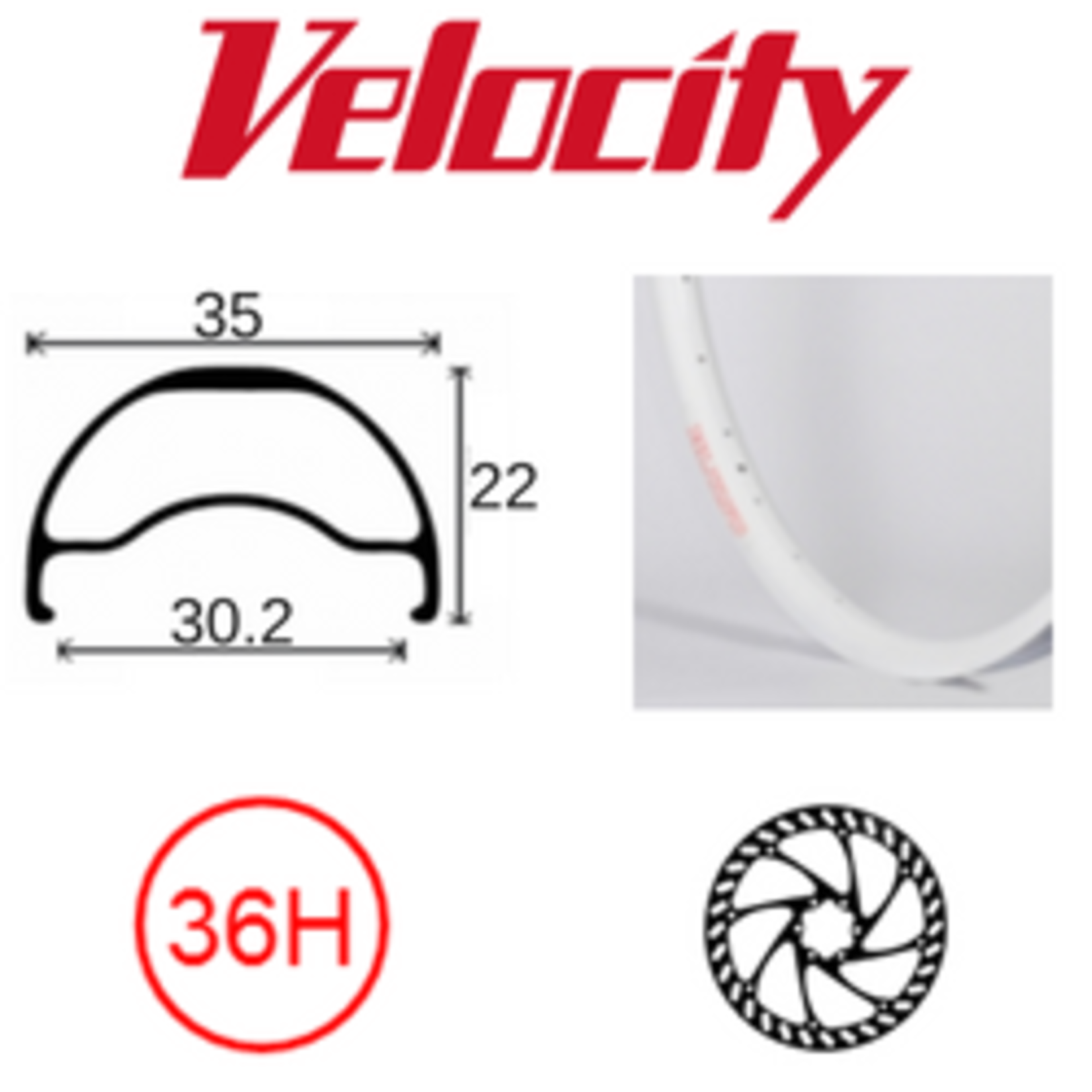 velocity Velocity Rim - Blunt 35- 26" (559) 36H - Presta Valve - Disc Brake - D/W - White