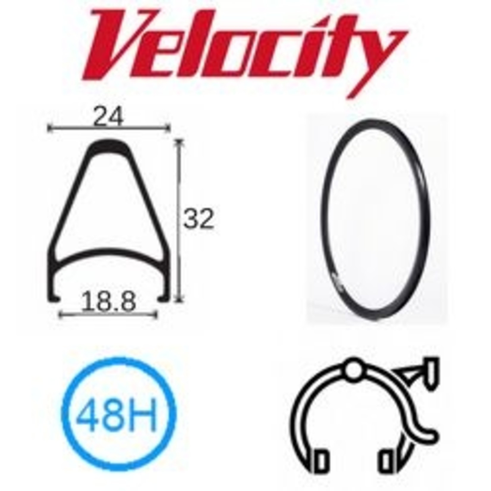 velocity Velocity Rim - Chukker 26"(559) 48H Ano - Presta Valve - Rim Brake - D/W - Black