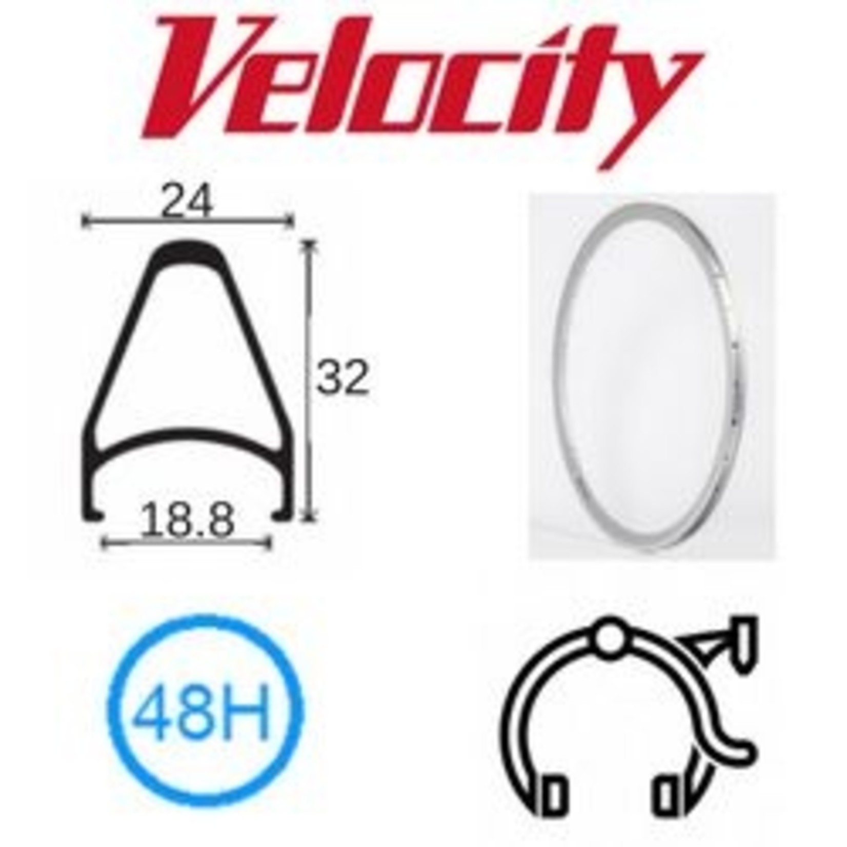 velocity Velocity Rim - Chukker 26" (559) 48H - Presta Valve - Rim Brake - D/W - Silver