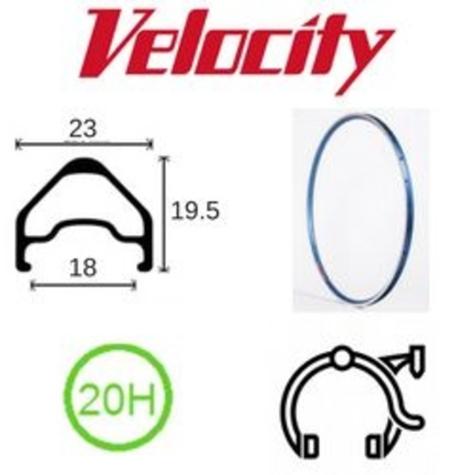 velocity Velocity Rim - A23 700C 20H (622X18) - Presta Valve - Rim Brake - D/W - Blue MSW