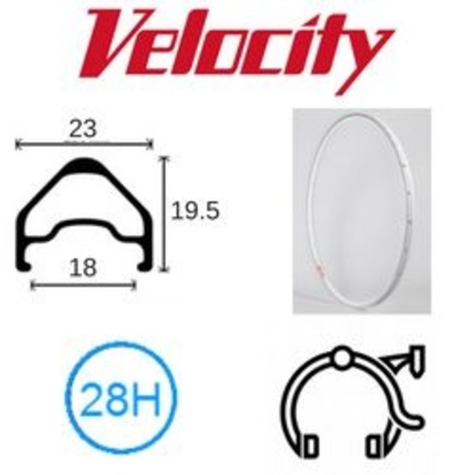 velocity Velocity Rim - A23 700C 28H (622 X 18) - Presta Valve - Rim Brake - D/W - White