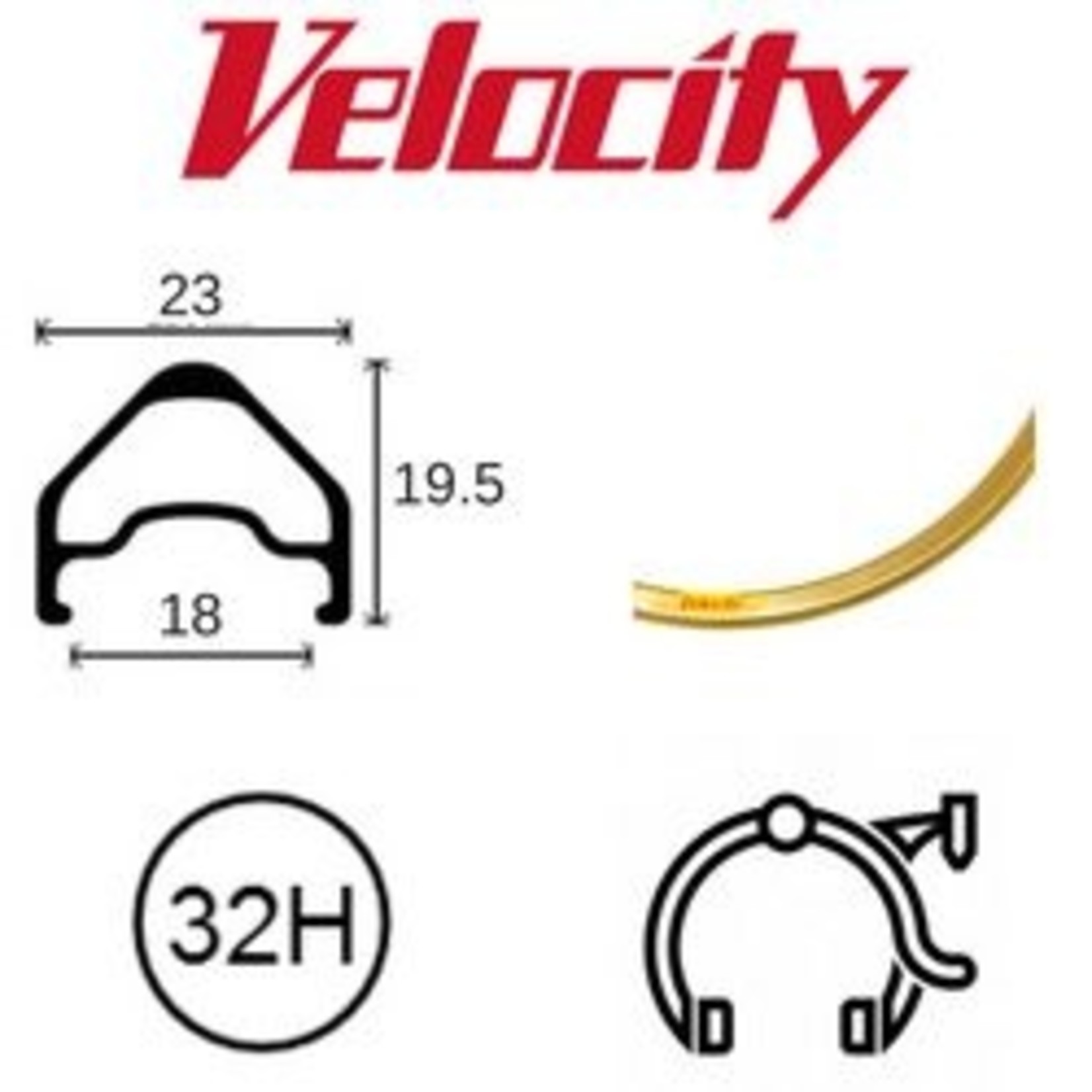 velocity Velocity Rim - A23 700C 32H - Presta Valve - Rim Brake - D/W - Gold MSW