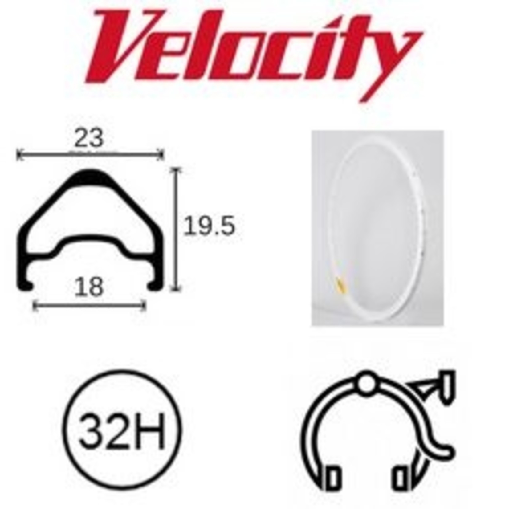 velocity Velocity Rim A23 700C 32H White Msw