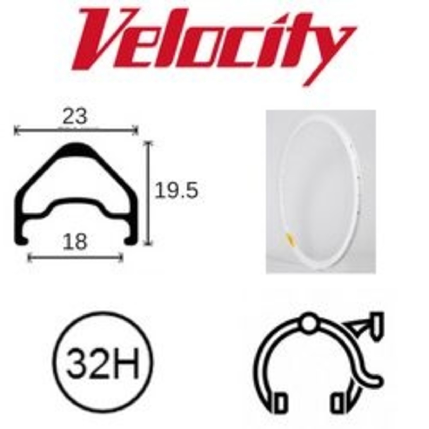 velocity Velocity Rim - A23 700C 32H - Presta Valve - Rim Brake - D/W - White MSW