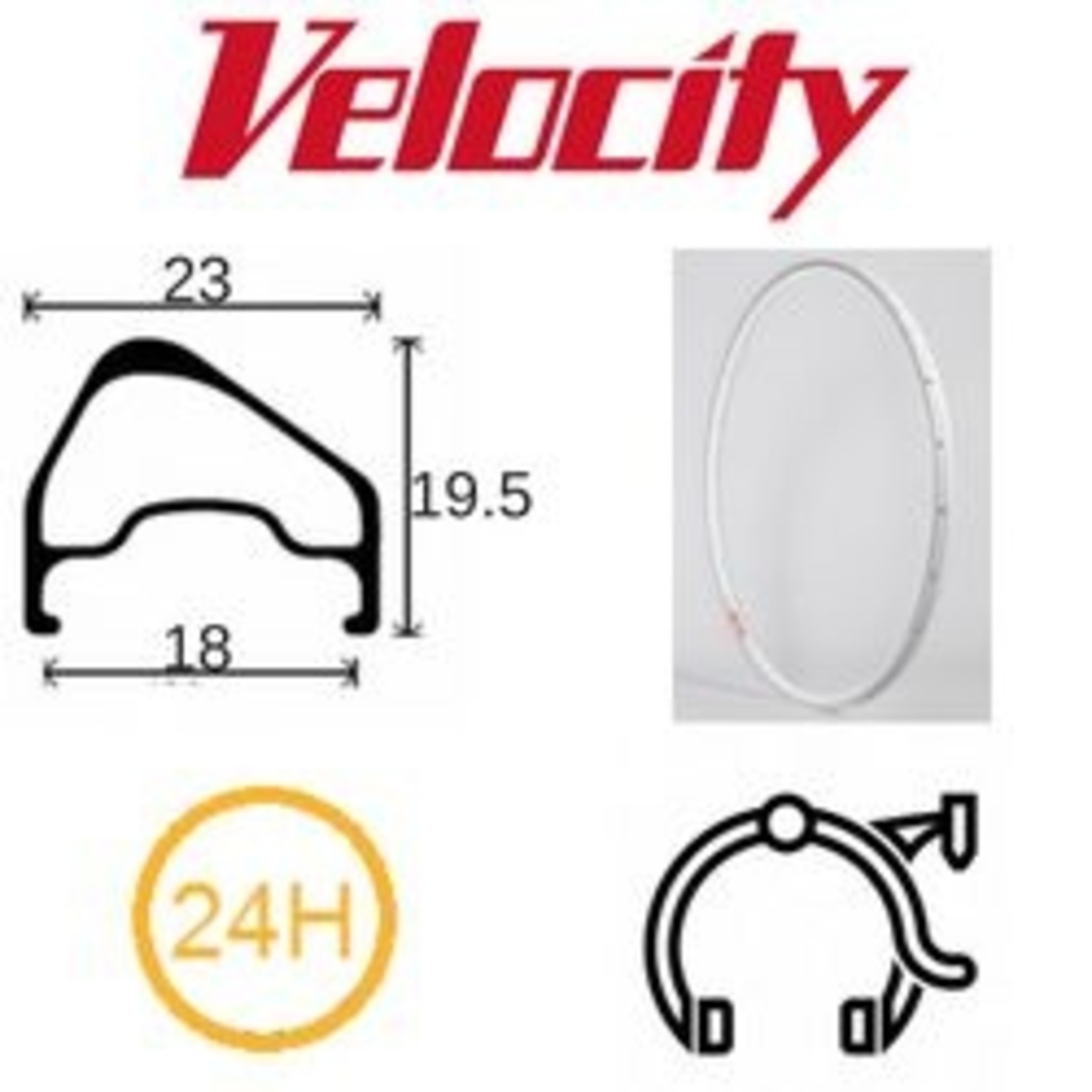 velocity Velocity Rim A23 OC 700C 24H - Presta Valve - Rim Brake - D/W - Silver MSW