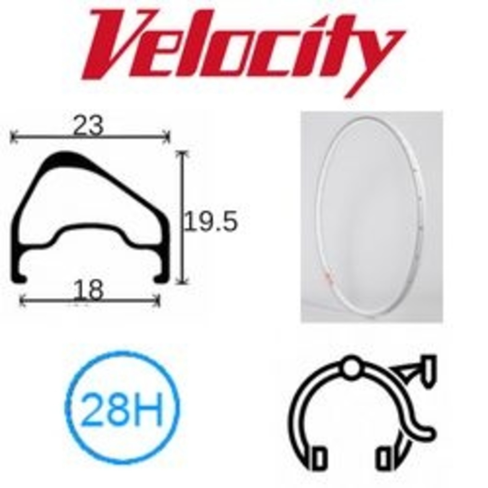 velocity Velocity Rim - A23 Oc 700C 28H - Presta Valve - Rim Brake - D/W - Silver MSW