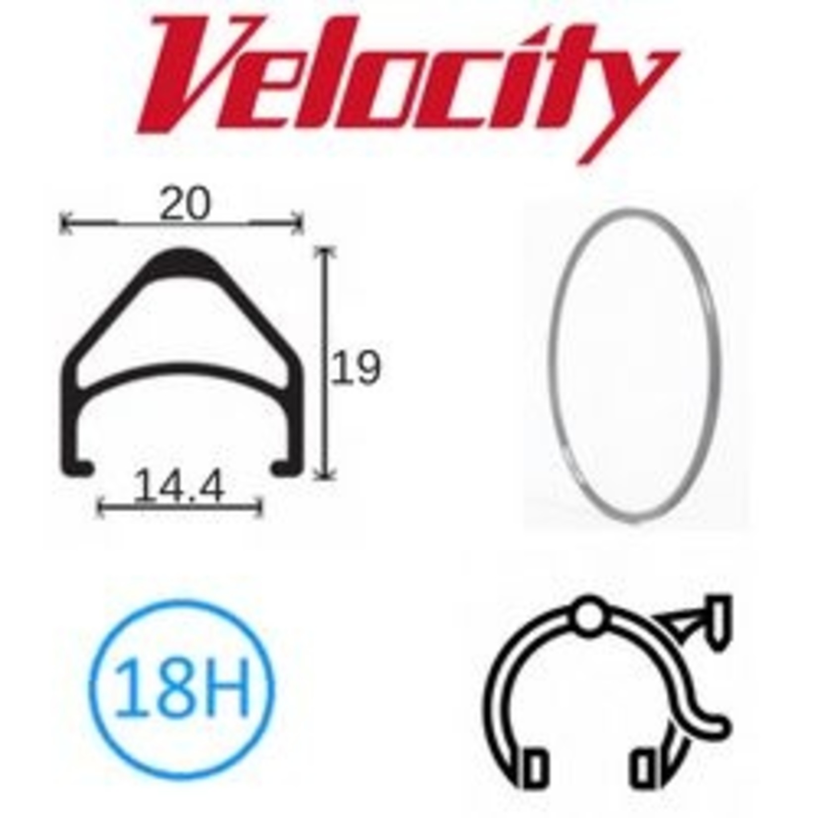 velocity Velocity Rim - Aerohead 700C 18H Presta Valve - Rim Brake - D/W - Grey Ano MSW