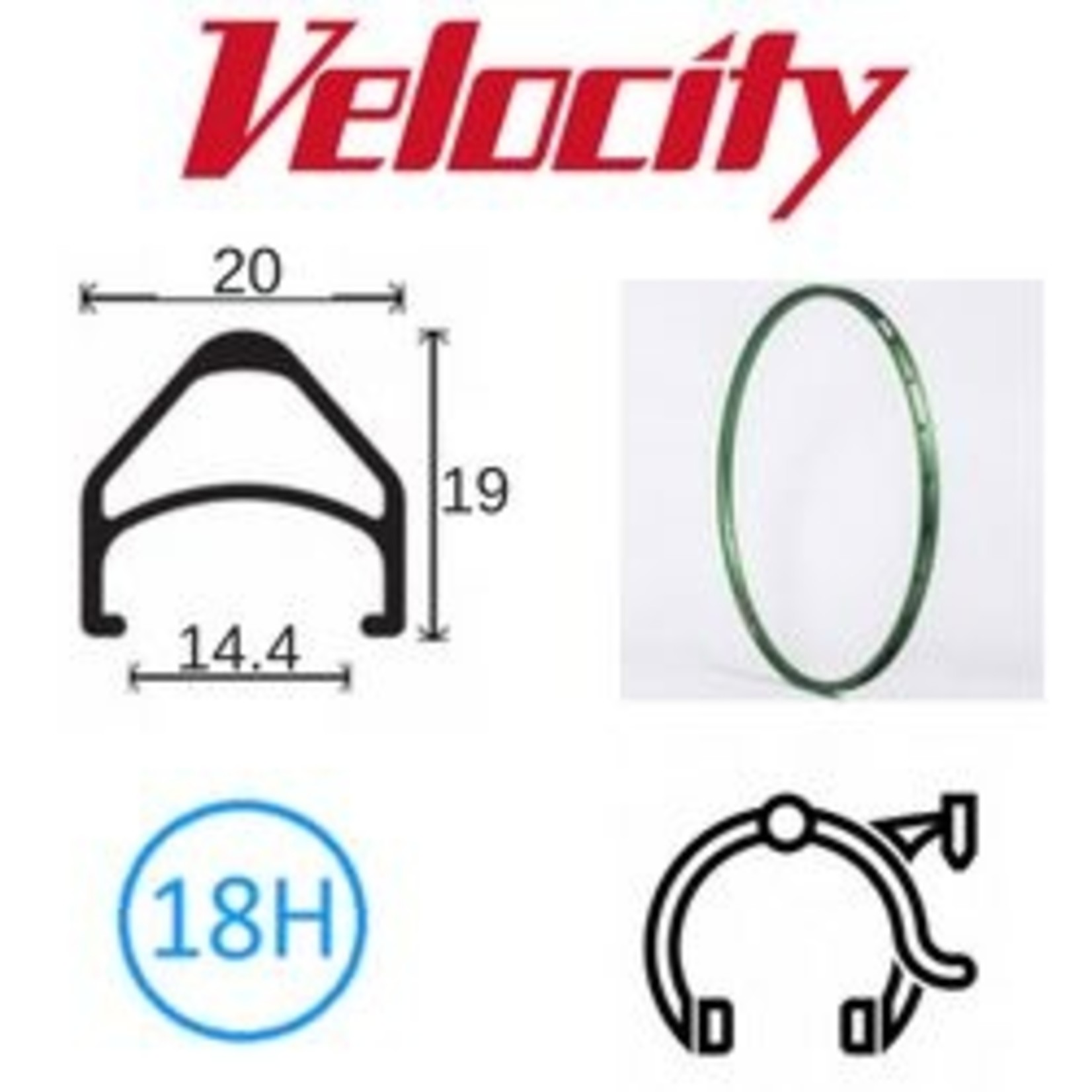 velocity Velocity Rim - Aerohead 700C 18H Presta Valve - Rim Brake PC Msw - Lime